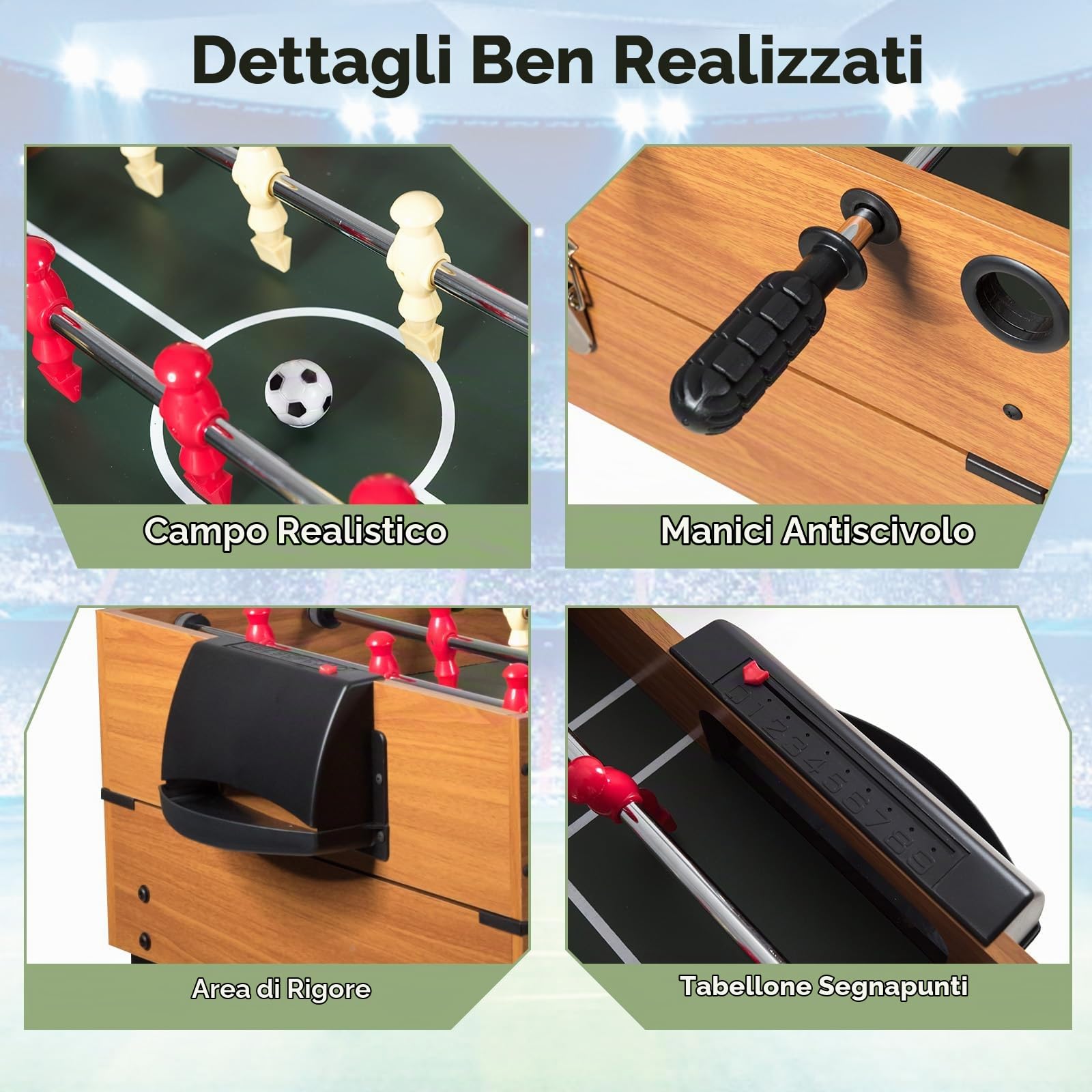 HOMASIS 3 in 1 Tavolo da Gioco Multifunzione in Legno, Tavolo Multigioco con Air Hockey, Biliardo, Calcio Balilla, Sala Giochi per Bambini e Adulti, 126 x 58 x 83 cm