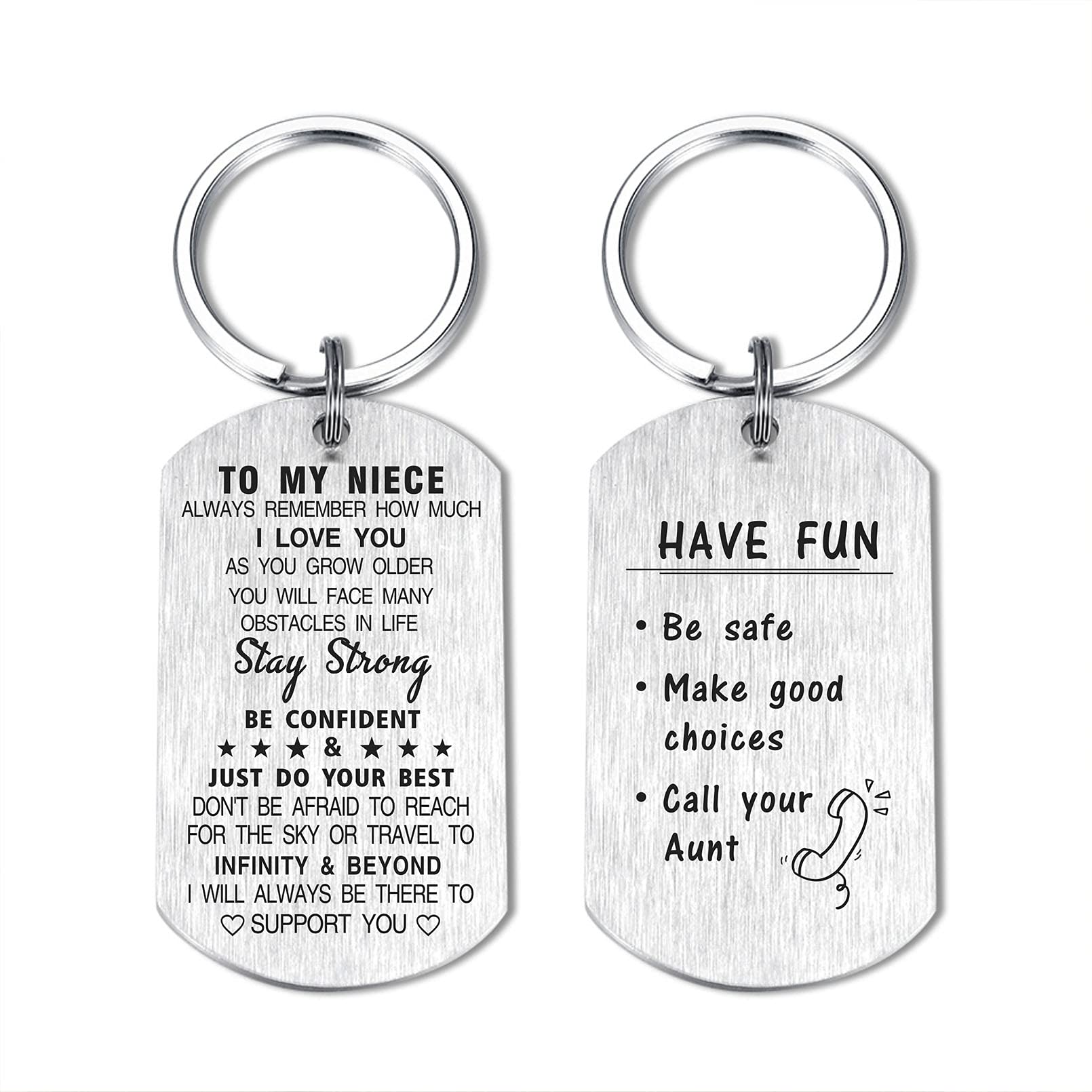 DEGASKEN Niece Gifts from Aunt Uncle, To My Niece Keychain, Have Fun Be Safe Make Good Choices, Christmas