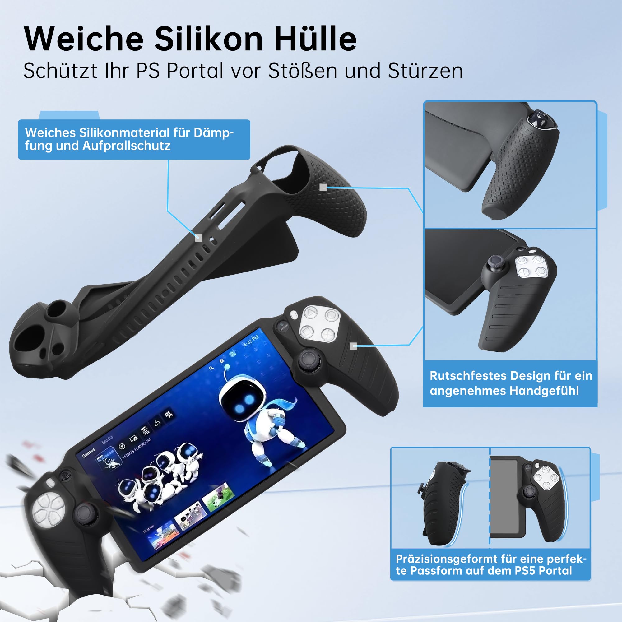 Kuject Custodia portatile per PlayStation Portal, con 2 pellicole protettive per lo schermo e 1 custodia protettiva in silicone a corpo intero, accessori per PS5 Portal Remote Player, fornisce
