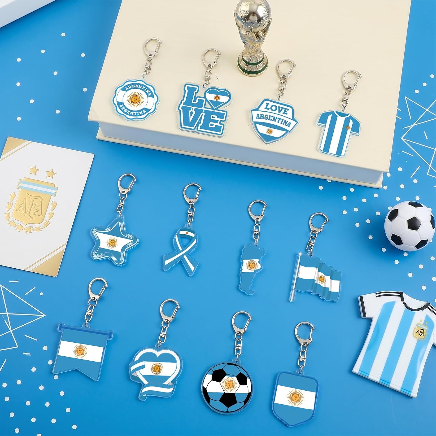 24 Pcs Argentina Flag Keychains Bulk Acrylic Argentina Key Ring image 2