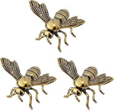 Ciieeo Small Brass Bee Ornament 3-Pack Desktop Decor Figurines Creative Bumblebee Accents for Home Office Tabletop Display 1.85X1.25X1.77 Inches