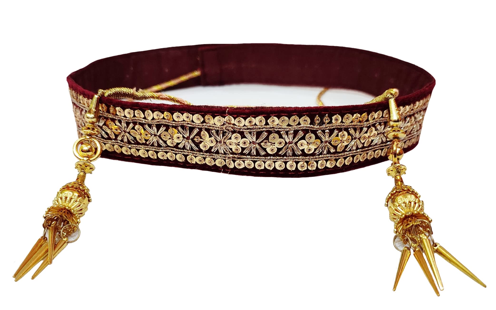 Women's Kamarband (Bridal Belt) with Cross Design Golden Embroidery (Adjustable) width 3.2cm/Waist Hip Belt/Lehnga Belt/Saree Belt-image-44