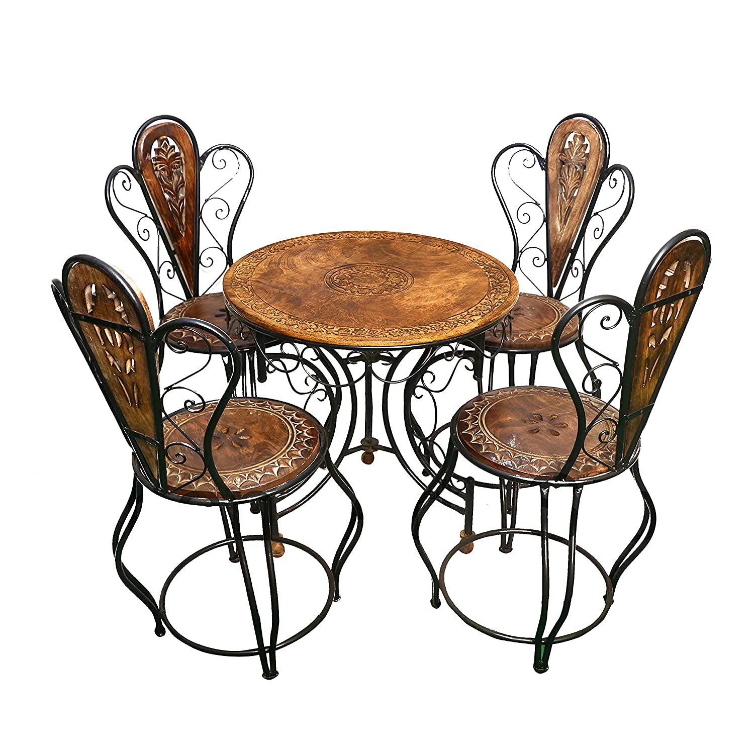habiba arts store wood iron dining table set of 5 with foldable table furniture set 4-seater coffee table set for home living room garden outdoor indoor furniture (set of 5)
