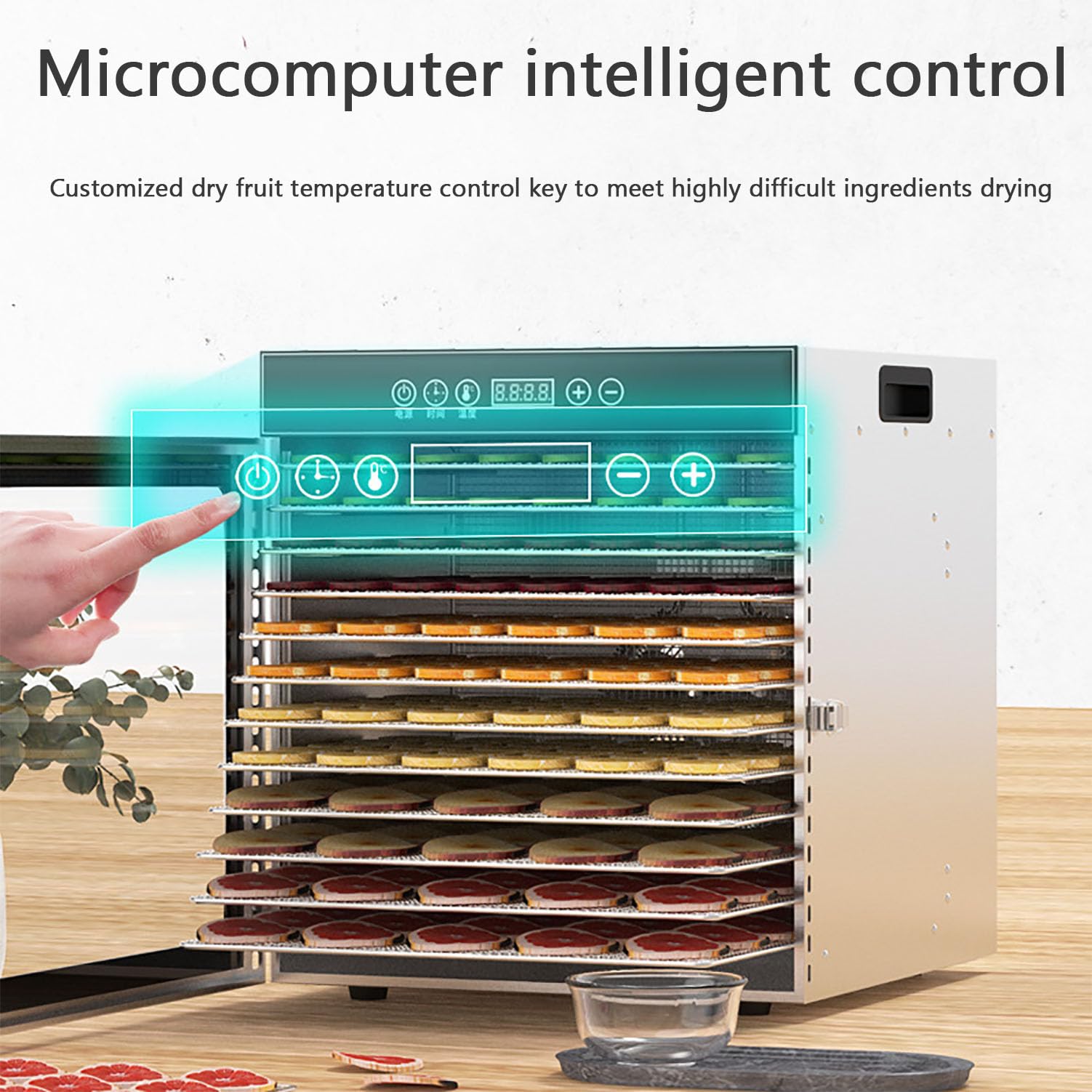 Secador De Alimentos Deshidratador con Termostato Ajustable De 30-90 °C Y Temporizador Digital De 24 Horas, Control Inteligente por Microcomputadora para Pescado, Verduras Y Carne