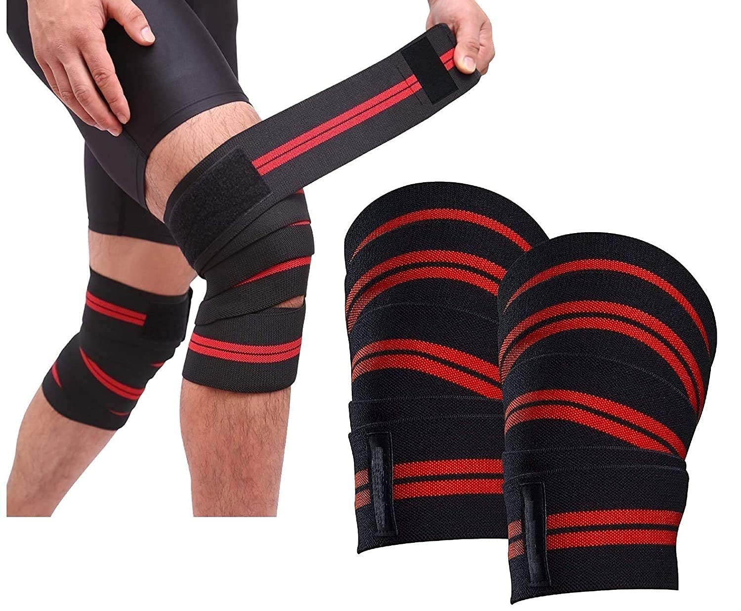 Raizex Cotton Combo Set Of Knee Wraps&Wrist Band Support Straps For Gym Workout,Fitness Weight Lifting,Knee Support Wraps For Squats,Gym,Weight Lifting,Cross Fit Red,One Size 1