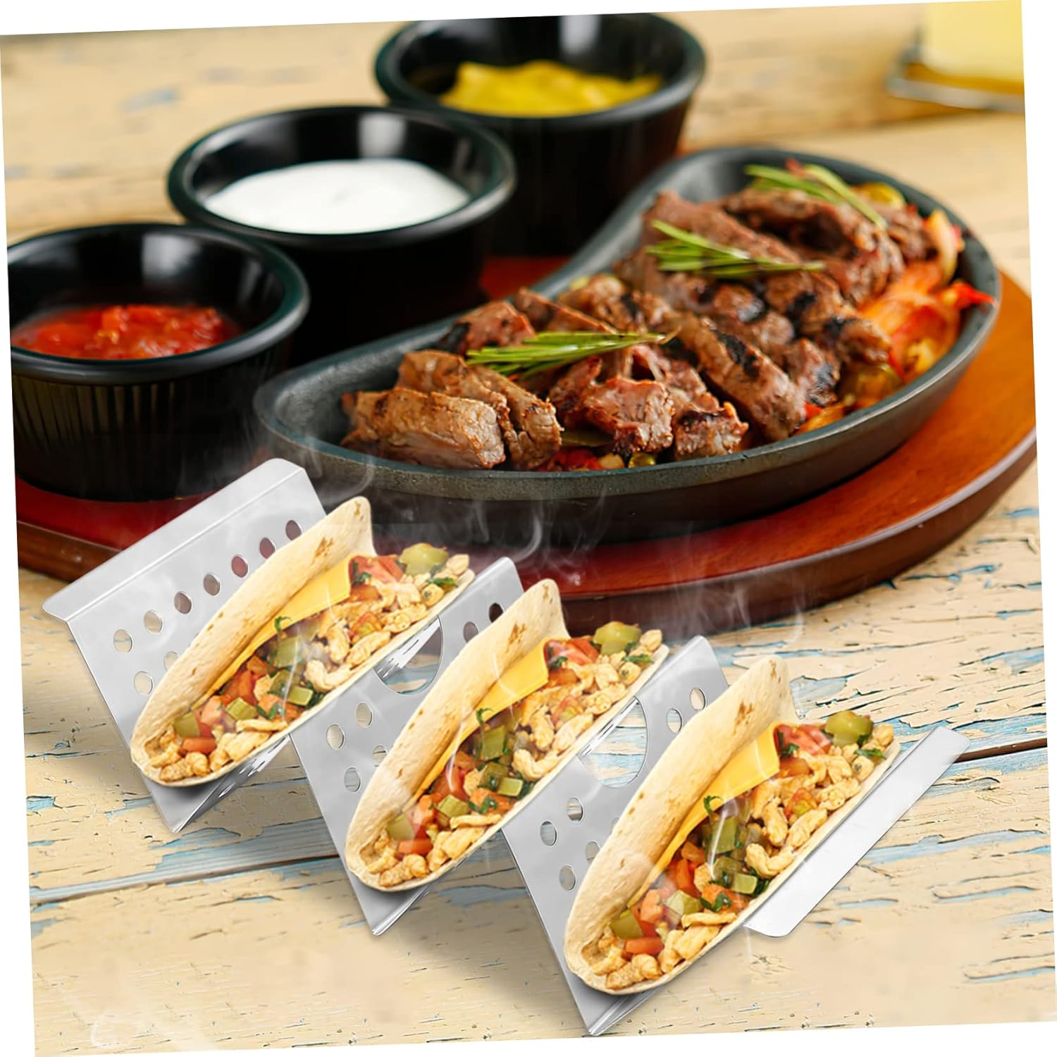 8-Piece Stainless Steel Taco Rack Set Handles Decorative Taco Holders for Home and Restaurant Use Non-Slip Design for Easy Serving and Storage