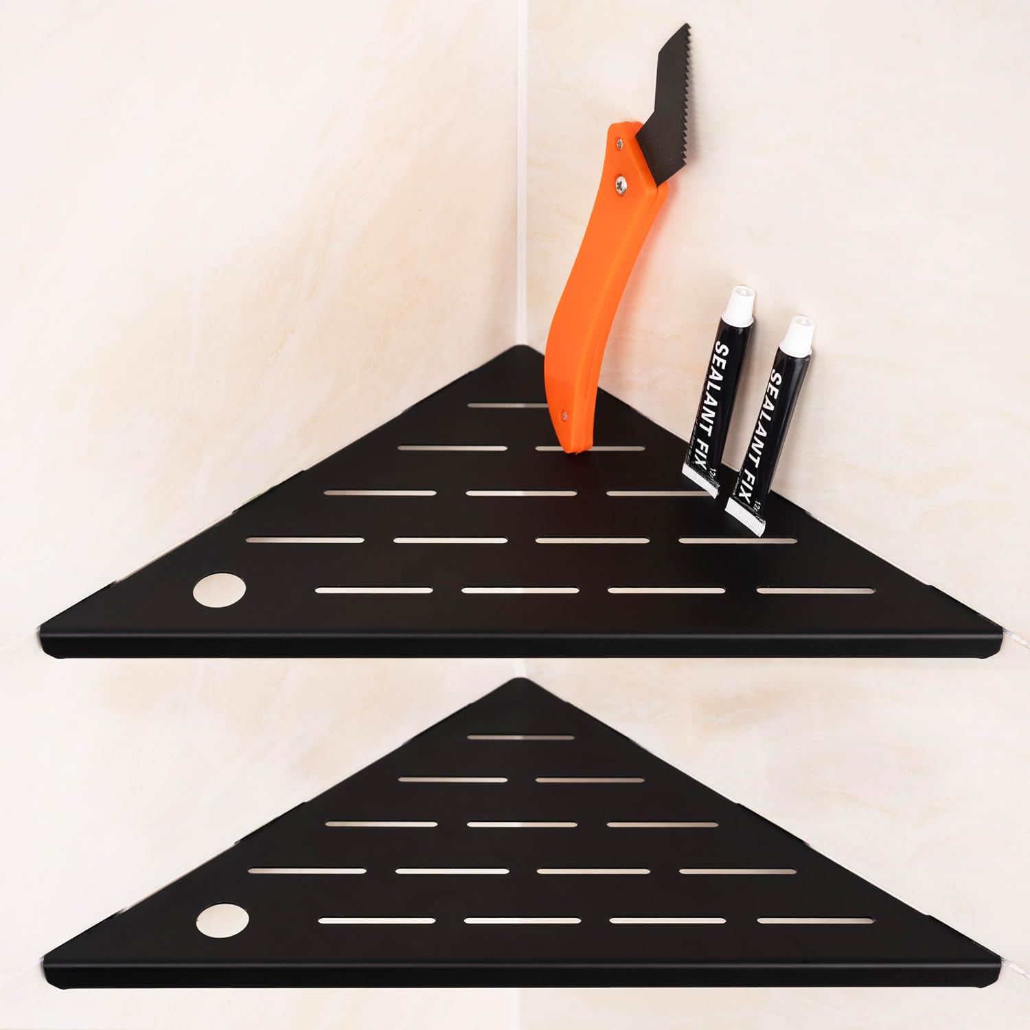 2p 304 SS corner shelf shower shelves kitchen corner shelf (Matte Black)
