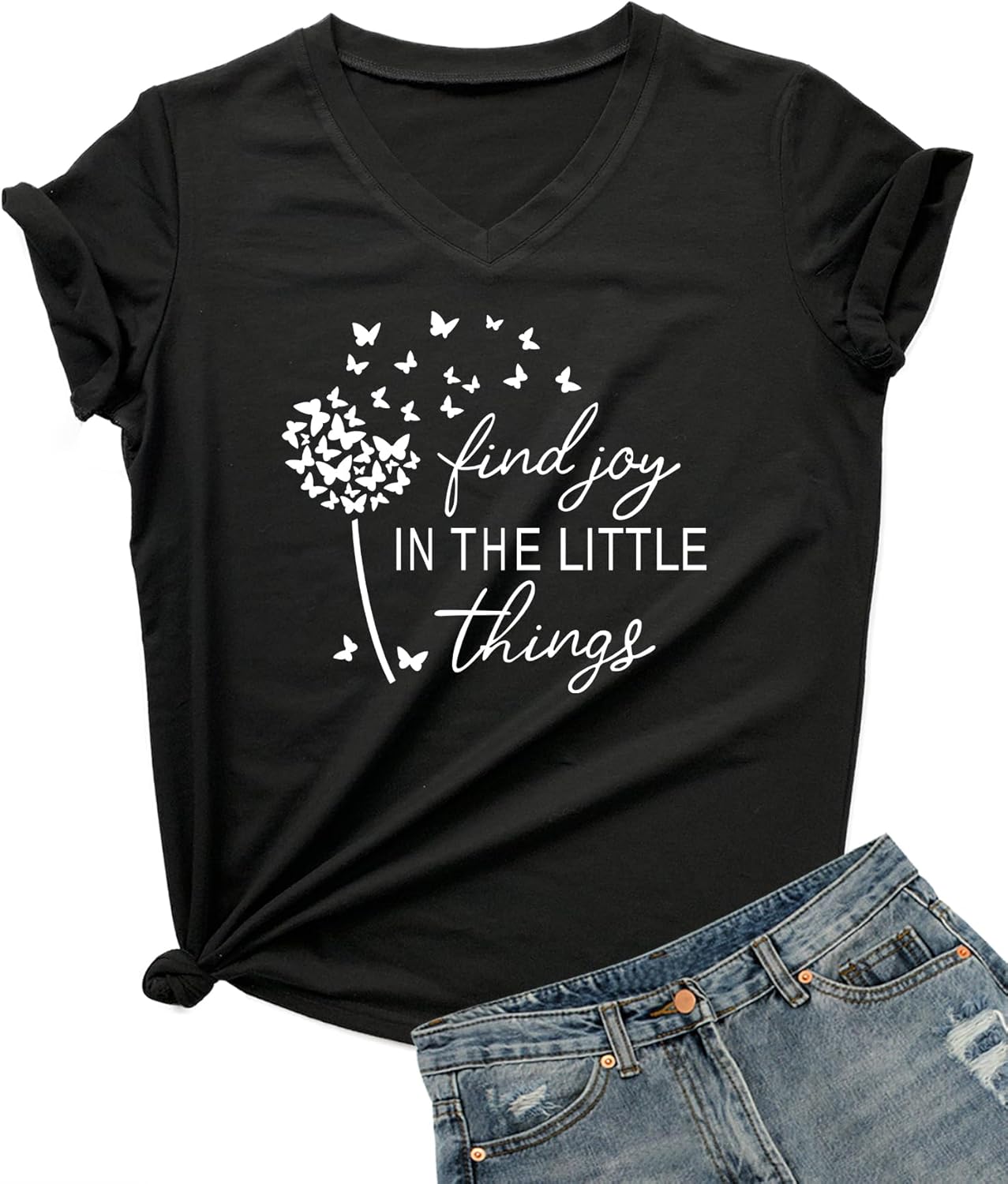 DANVOUY Cute Graphic Tee Shirts Summer Funny Short Sleeve Casual V-Neck Shirt Tops