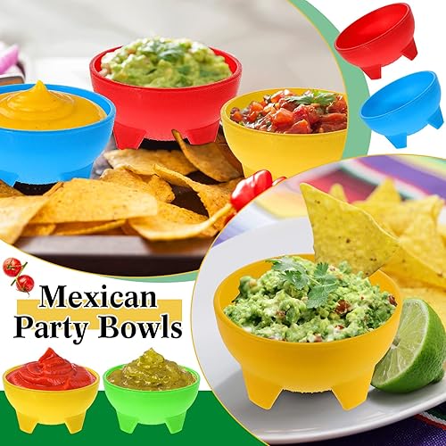 Miniatura 3 de meekoo Cuencos de salsa mexicanos multicolor de 4.5 pulgadas de diámetro, vajilla mexicana de plástico para tacos, dulces, chips, aperitivos,