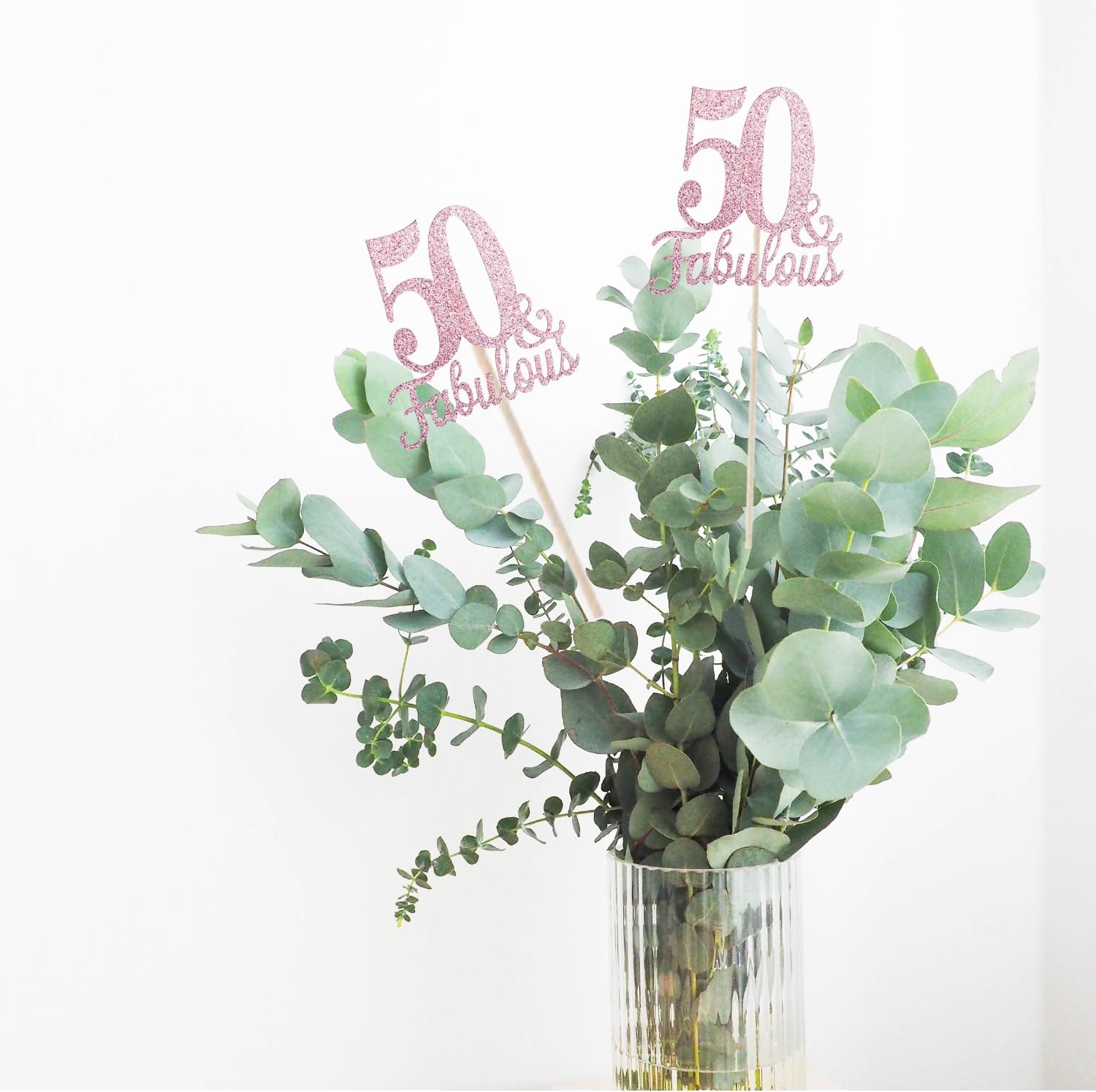 10-Pack Double Sided Rose Gold Fabulous and 50th Birthday Centerpieces for Tables, Number 50 Centerpiece Sticks, 50th Birthday Table Decorations for Women Men (Double Sided Giltter) (Rose Gold)