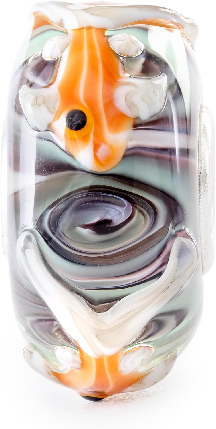 TROLLBEADS Flowing Grace Classic Bead – Swirling Ocean Charm with Playful Fish | Authentic Brand Charm | Glass | Tides of Treasure Collection | Design by Tenzin Phuntsok & Kalden Chophel