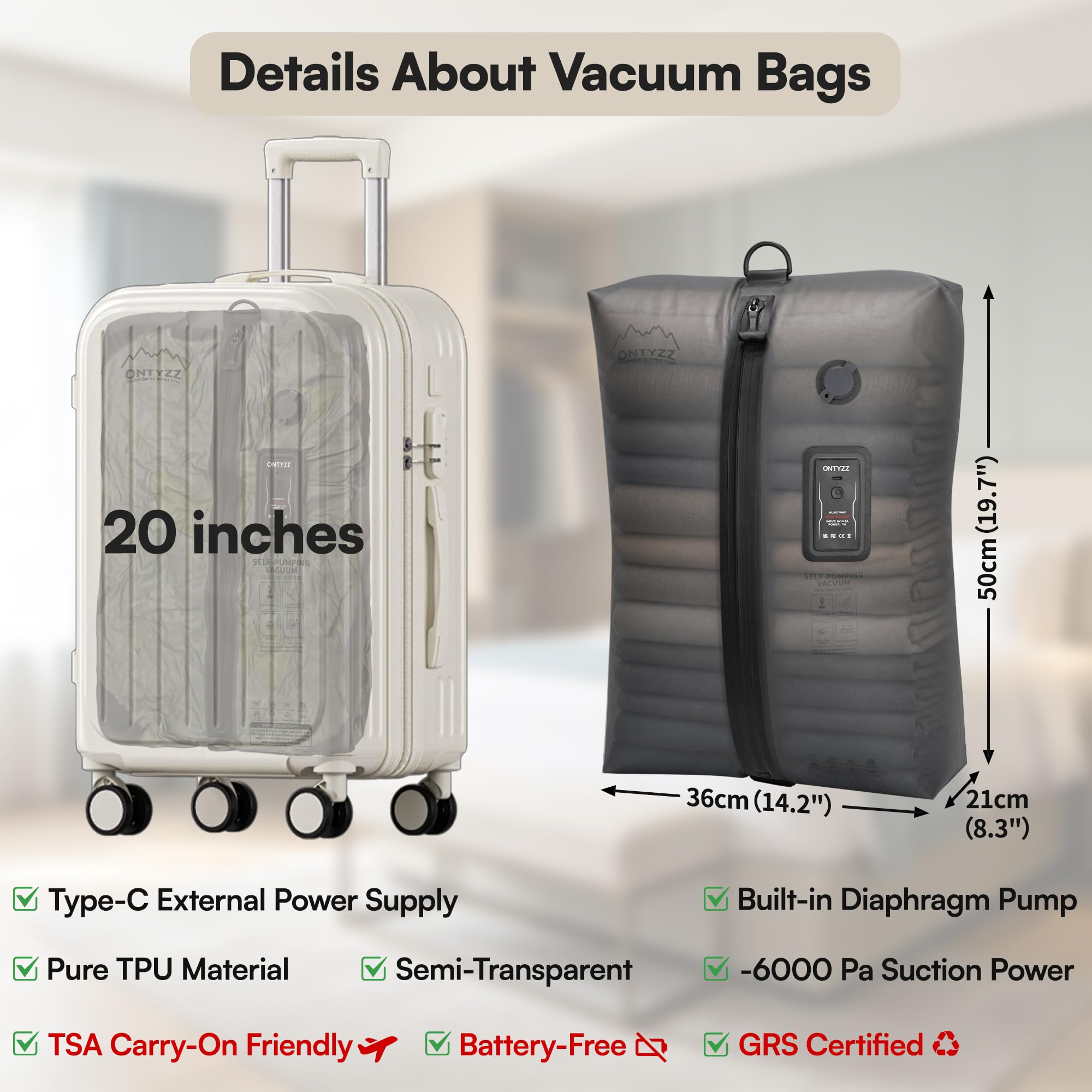 ONTYZZ Sacs Sous‑Vide de Voyage pour Vêtements，1