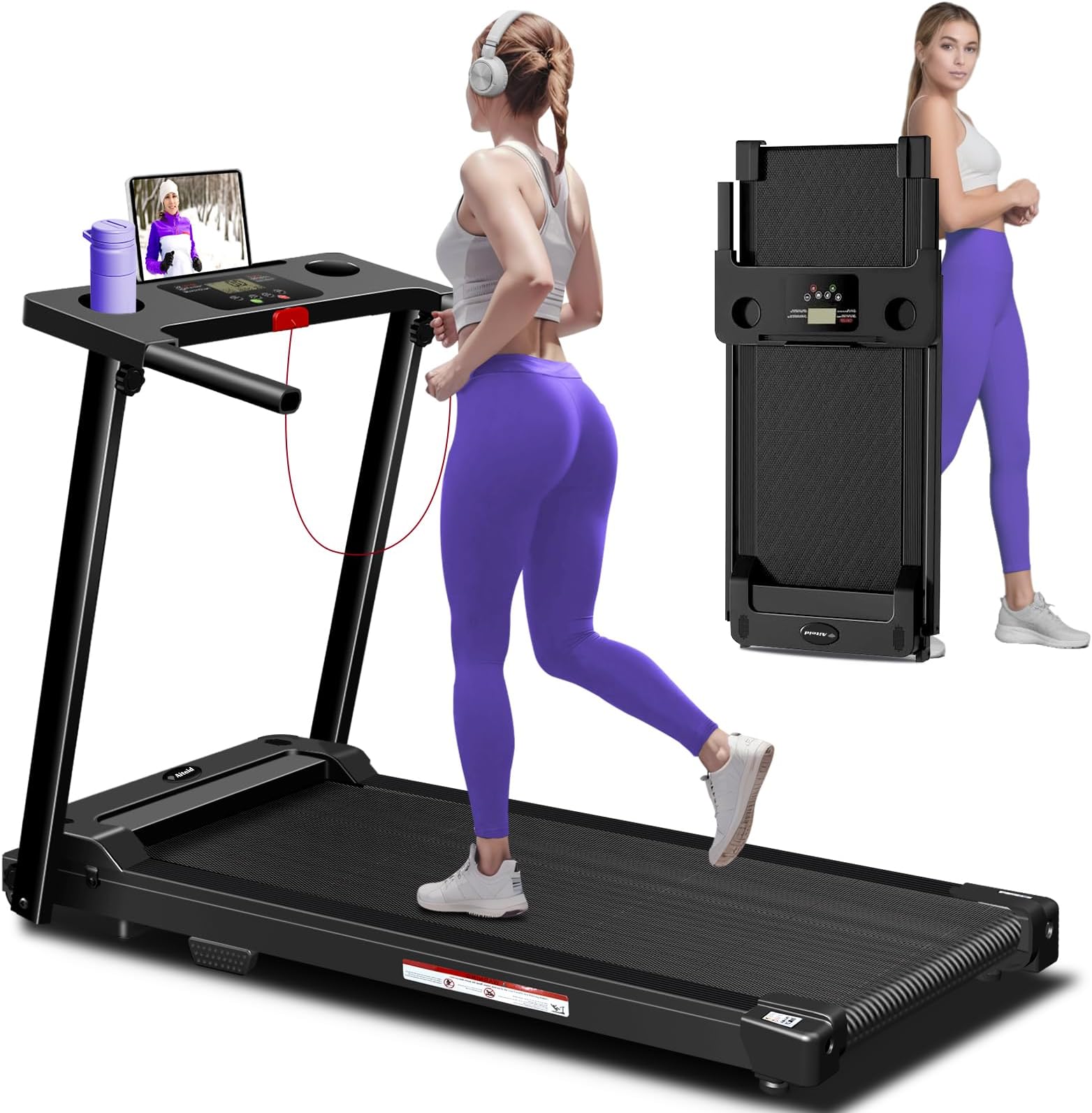 Portable Treadmill with Handles, 3.0HP Walking Pad with Handle Bar, Folding Foldable Treadmill with LED Display,Walking Pad Treadmill,Electric Treadmill for Home Small Spaces,300 LBS Capactiy