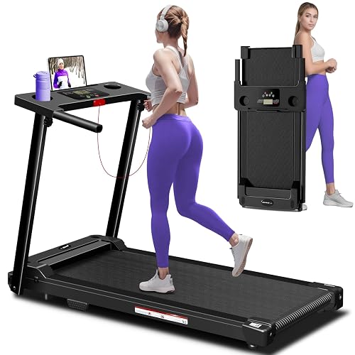 Treadmill with Handles, 2025 Upgraded Small Treadmills Home, Portable Electric Treadmills for Home 300 lbs Capacity,Walking Pad Treadmill,Lightweight Folding Foldable Walking Pad with LED Display - Black