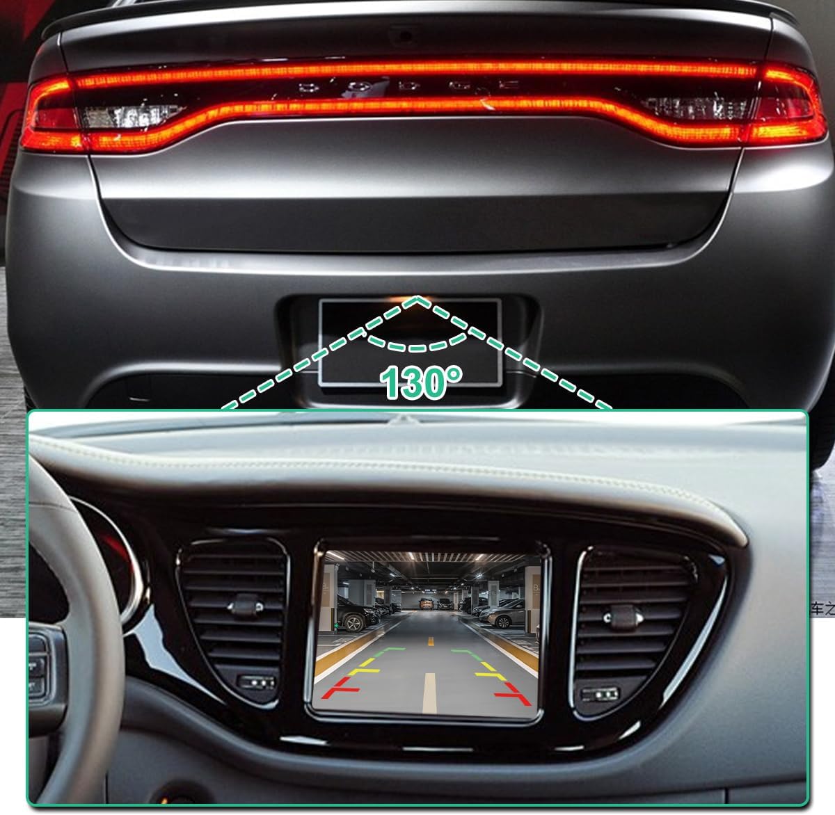 56038990AA OE Backup Camera Replacement for Dodge Dart Trunk Lid Mounted 2013-2016, GreenYi Rear View Reverse Rear Park Assist Camera Replaces NO. 56038990AB 56038990AC 1WY78GW7AA