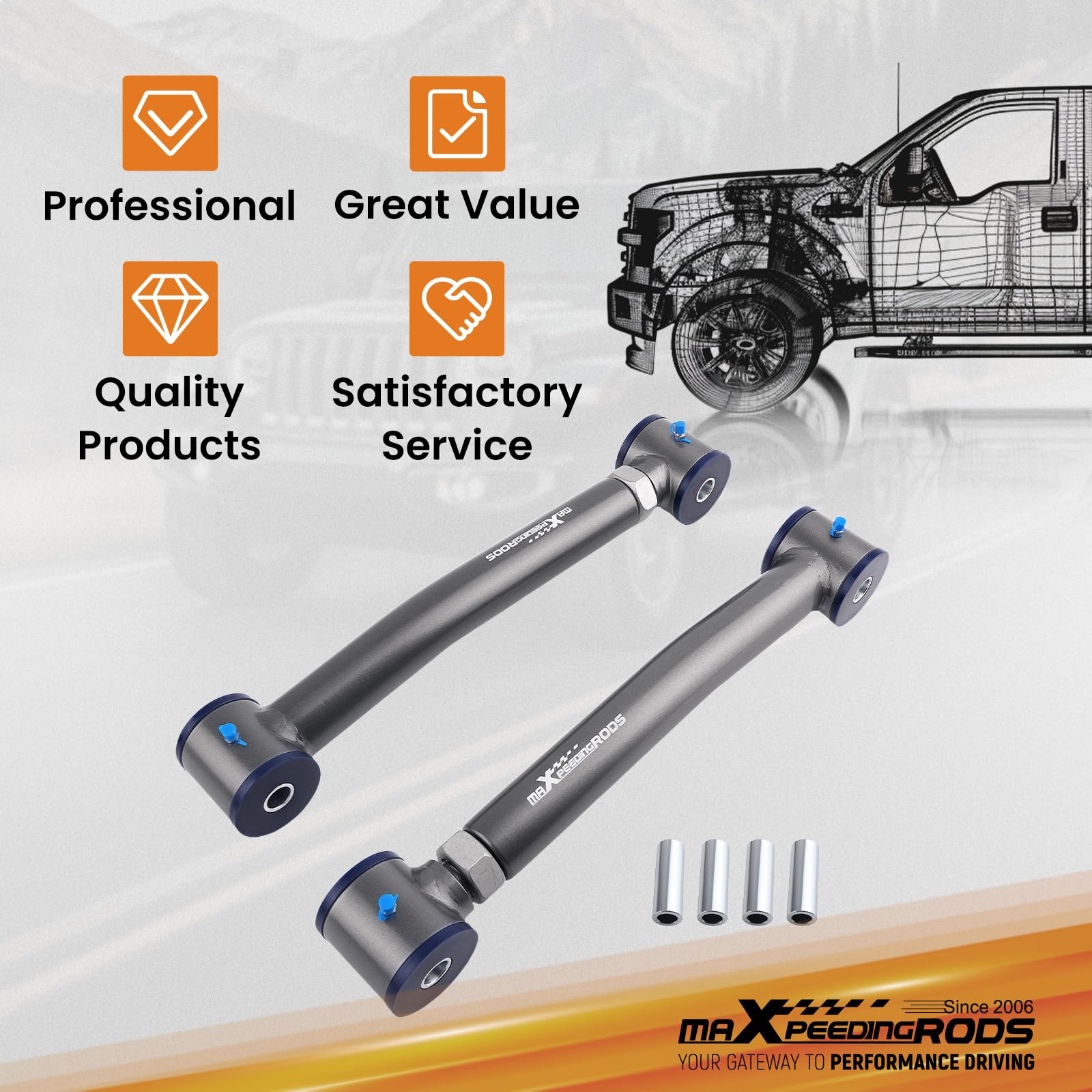 maXpeedingrods 2x Bras de Suspension pour Jeep Wrangler TJ, Cherokee XJ/ZJ | Pour Cherokee Xj 1984–2001, Grand Cherokee Zj 1993–1998, Convient Aux VéHicules Avec Une SuréLéVation De 0 à 10 Cm.