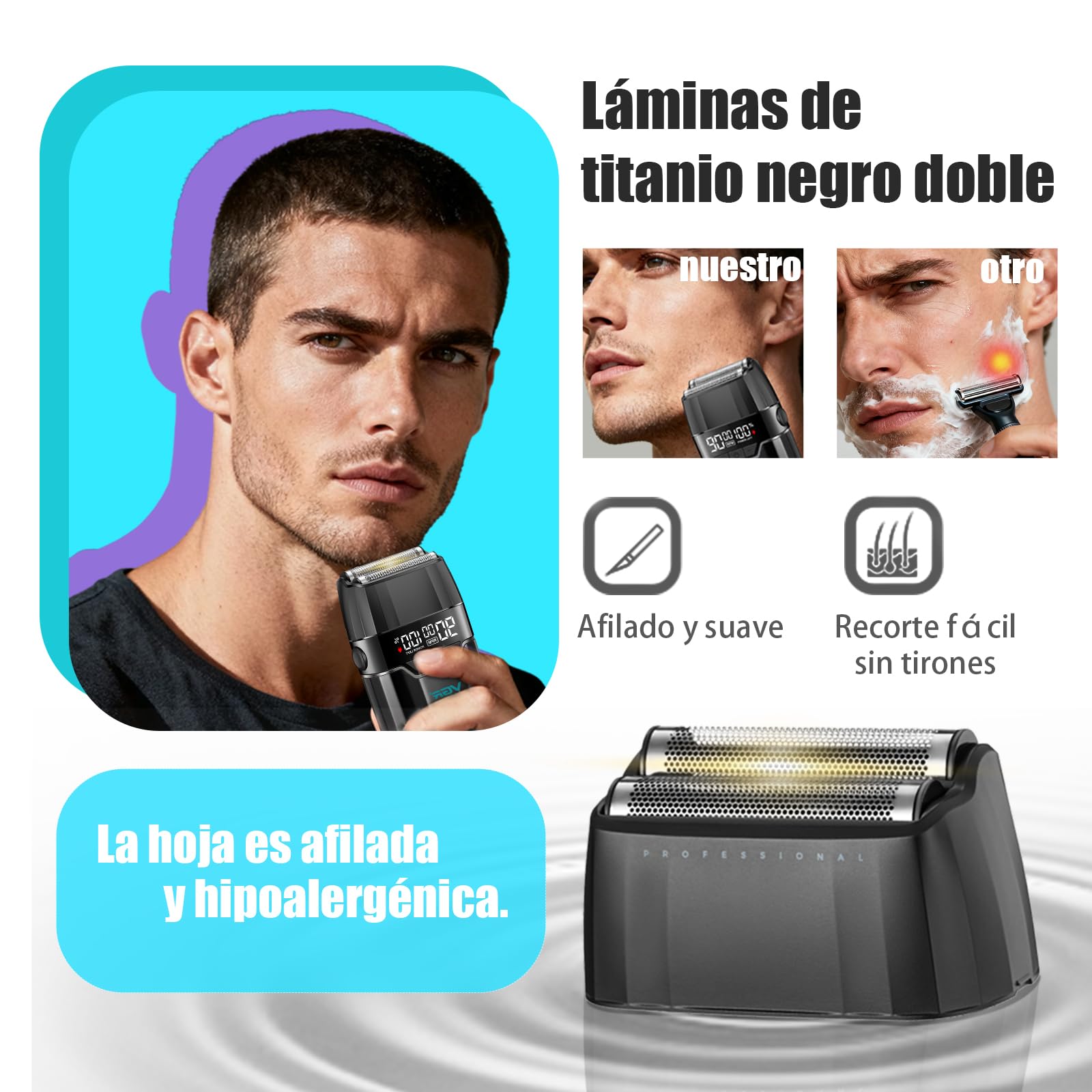 VGR 308 Afeitadora Electrica Hombre InaláMbrica, Shaver Barberia, Verde | Doble Capa de LáMina Flotante de Titanio y Motor de 9000RPM, Maquina de Afeitar Hombre Compacta con Pantalla LED, Carga USB