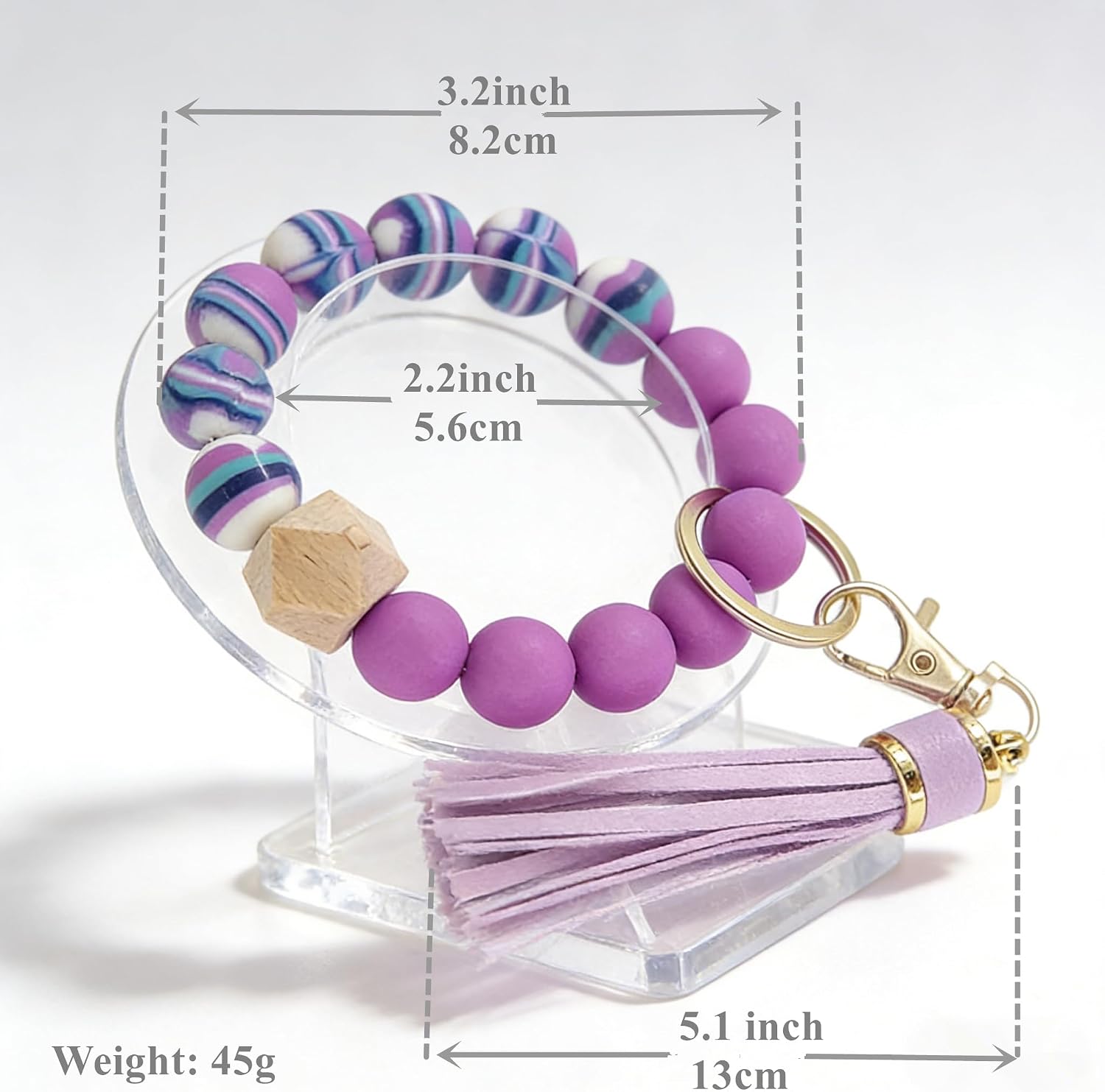 Cute Key Ring Bracelet with Tassel,Car Keychain Holder Girl Wristlet Silicone Beaded Bangle Chains keychains for women image 4