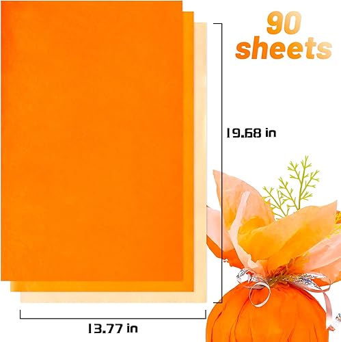 Miniatura 3 de MR FIVE 90 hojas de papel de seda naranja a granel, 14 x 20 pulgadas, papel de seda naranja para bolsas de regalo, bolsa de regalo de color otoñal,