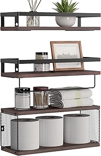 Boswillon Floating Shelves, Bathroom Shelf for Wall Decor with Towel Bar, Wall Mounted Shelf Over Toilet Storage, Bathroom Wall Storage, Wall Organizer for Bathroom Kitchen Living Room - Rustic Brown