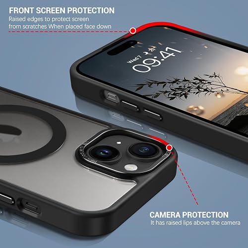 GaoBao Cover per iPhone 15 Plus 6.7" Compatibile con MagSafe, Hybrid Magnetic Case Custodia Traslucido Opaco Posteriore Protezione Fotocamera Cover Sottile Antiurto Retro Anti Graffio Nero - 6