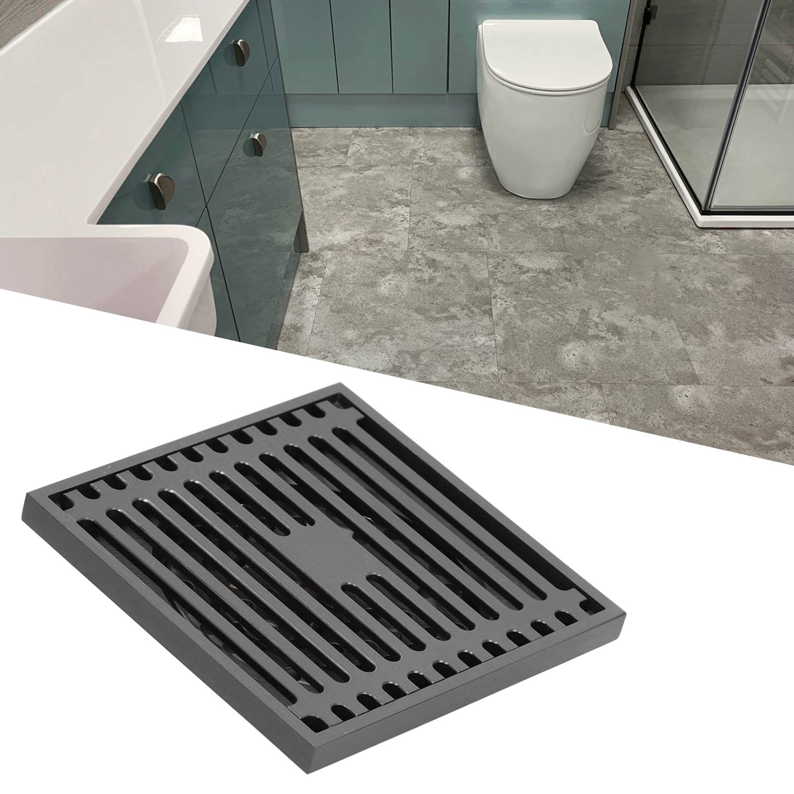 Scarico a Pavimento Quadrato in Acciaio Inossidabile 10.4x10.4 cm per Doccia e Bagno, Griglia di Scarico con Sifone Integrato Antiodore e Antintasamento per Balcone Terrazzo