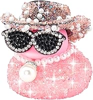 wonuu Pink Diamond Rubber Duck Car Dashboard Ornament - Squeaky Fun with Cowboy Hat, Sunglasses & Diamond Chain
