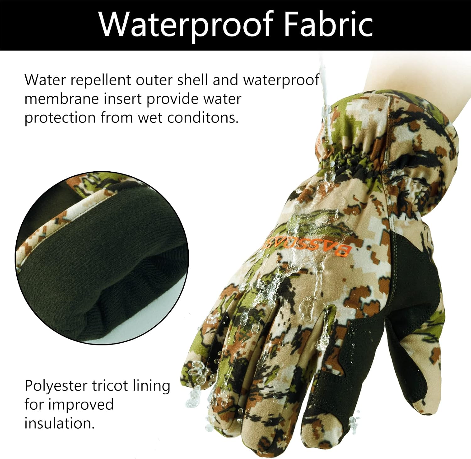 BASSDASH Men’s Insulated Hunting Gloves Waterproof Camo Gloves for Cold Weather Outdoor Activities HG02M