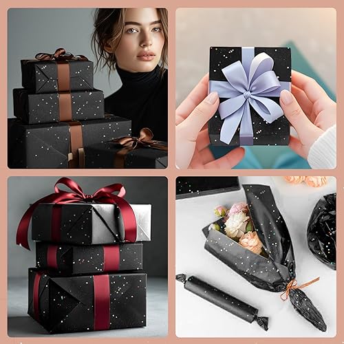 Miniatura 4 de Papel de seda negro con purpurina para bolsas de regalo, 36 hojas de 20 x 20 pulgadas, papel de regalo reciclable para bodas, cumpleaños, fiestas y