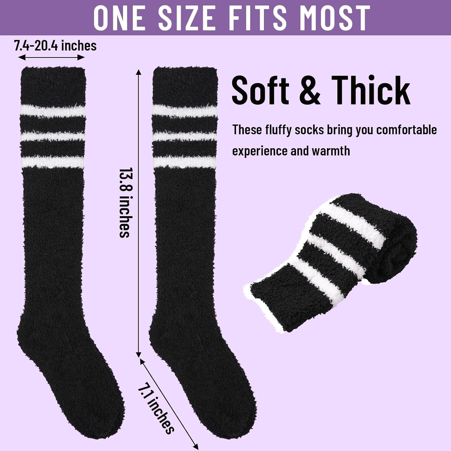 Moon Wood Women Knee High Socks Striped Valentine's Day Calf Sock Thick Plush Leg Warmers Thermal Slouch Socks