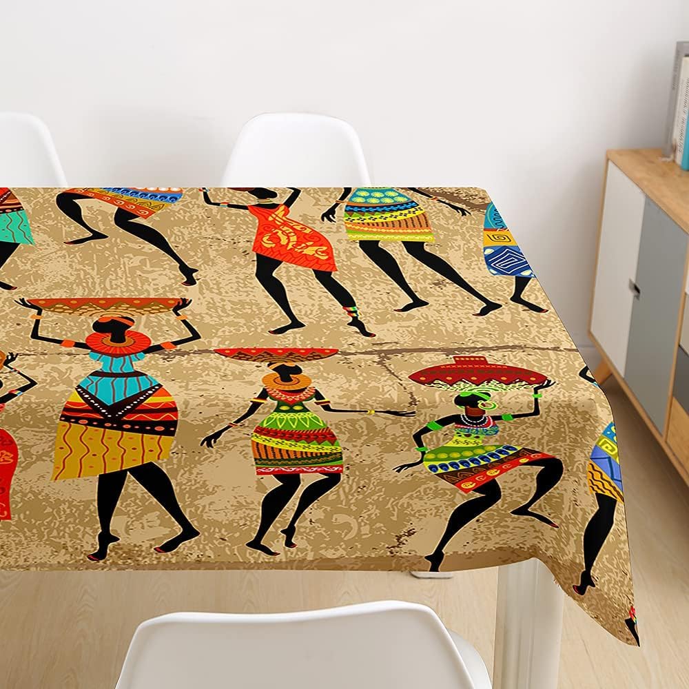Tovaglia Antimacchia 300x140 cm Rettangolare Modelli Africani Tovaglie Impermeabile 3 Metri Copritavolo Poliestere Protezione Tavolo Tribù Etnica Retrò, per Feste (12-14 Posti) a-58