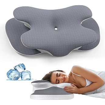 A-Pce Memory Foam Pillow for All Sleepers Ergonomic Orthopaedic Pillow to Relieve Neck and Shoulder Pain Neck Pillow with Removable Cover Grey