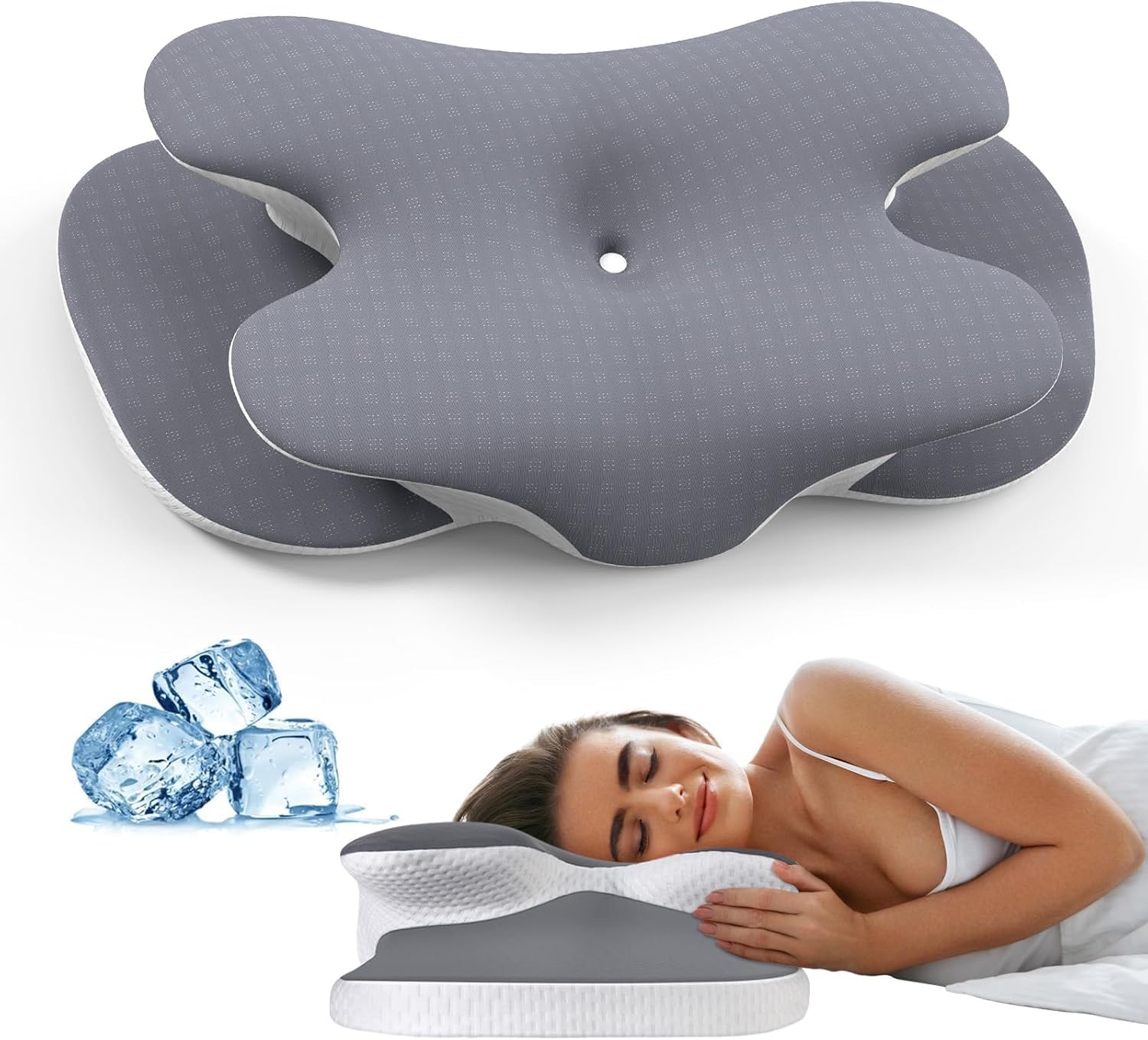 A-Pce Memory Foam-Kissen für Alle Schläfer, Ergonomisches Orthopädisches Kopfkissen zur Linderung von Nacken- und Schulterschmerzen, Nackenkissen mit Abnehmbarem Bezug, Grau