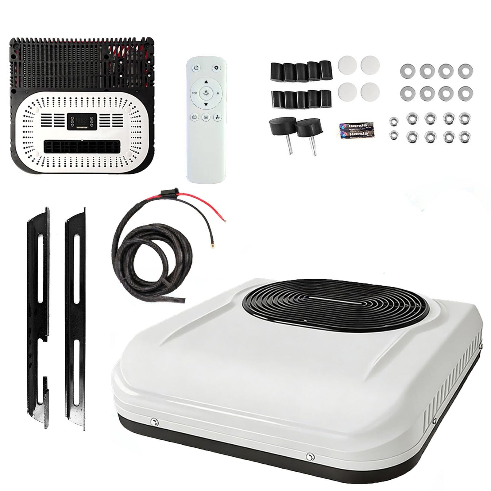 Climatizzatore da Tetto Camper 12V 24V 2000W Raffreddamento Alimentato a Batteria DC Inverter per Cabina Camion Caravan Barca Macchine Movimento Terra(Scroll Type,12V)