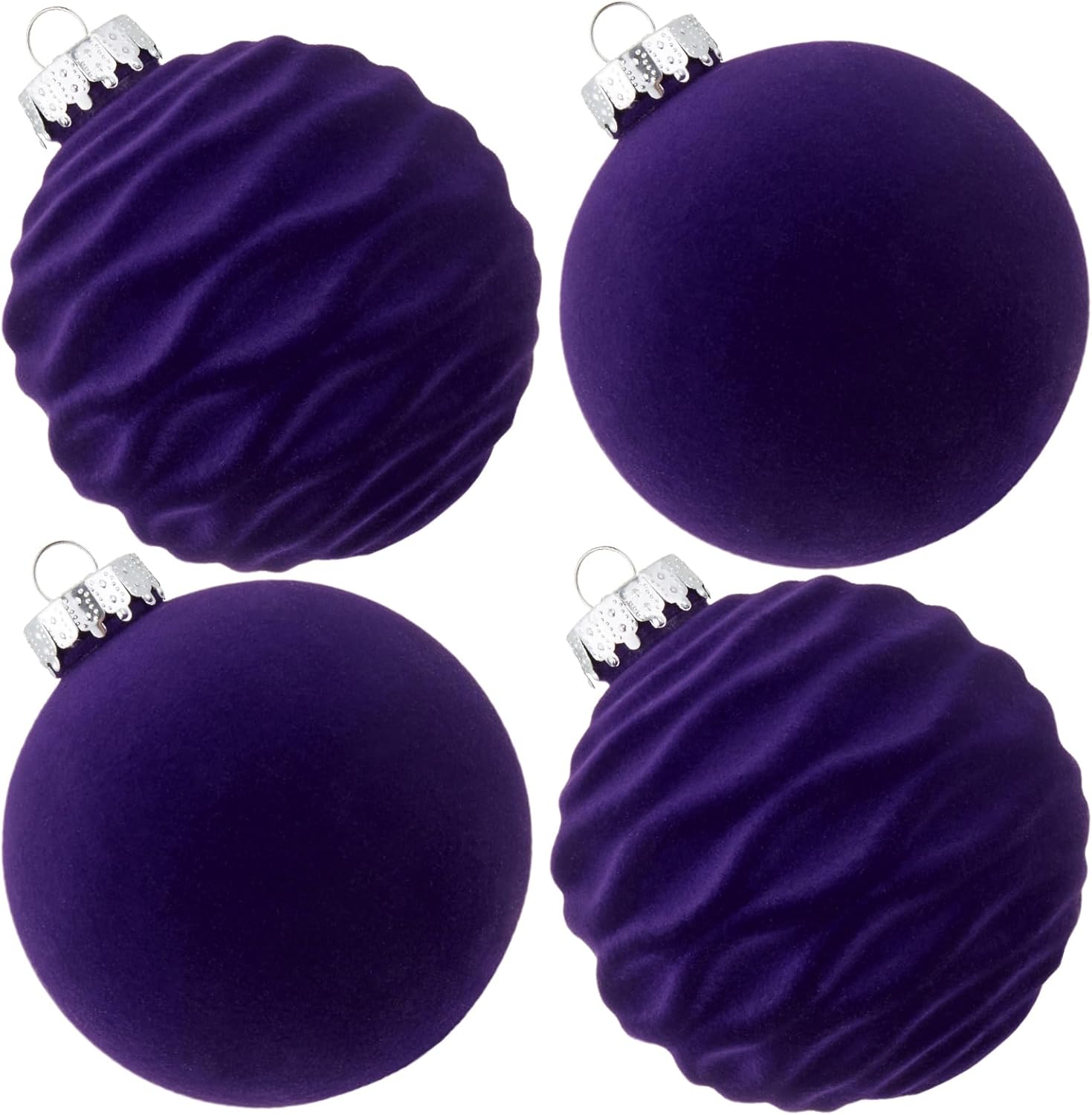 Velvet Christmas Balls Large Hanging Shatterproof Flocked Christmas Tree Ornaments for Xmas Tree Hanging, Holiday Wedding Party Decorations, Gifts and Home Decorations (Purple, 4" (4pcs)) Purple 4" (4pcs)