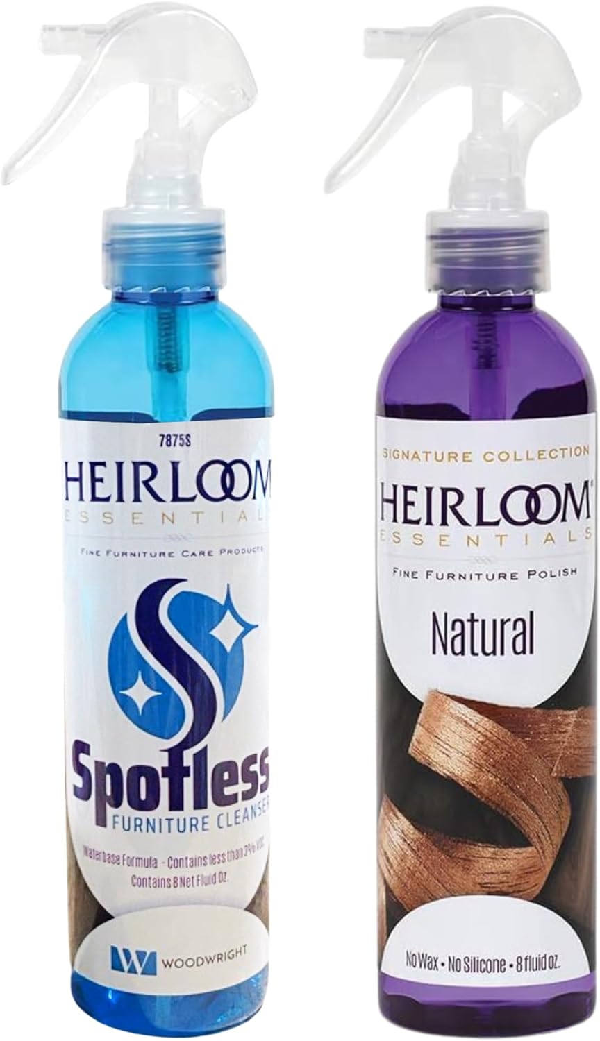 Two-Step Spotless Glass Cleaner Spray and Fine Furniture Wood Polish Combo for Multi-Surface Cleaning, Dusting and Furniture Care (Natural Unscented)