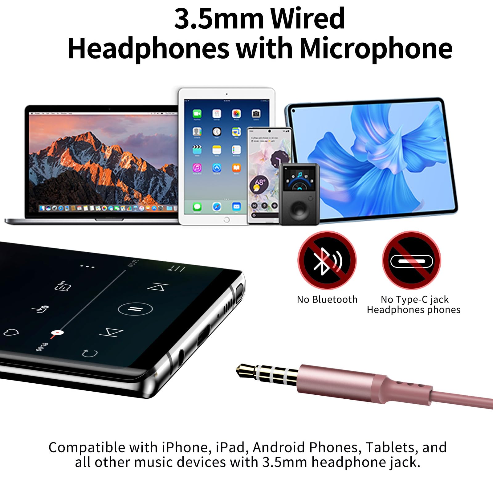 5mm Earbuds Wired Headphones For Mac Mini Samsung A25
