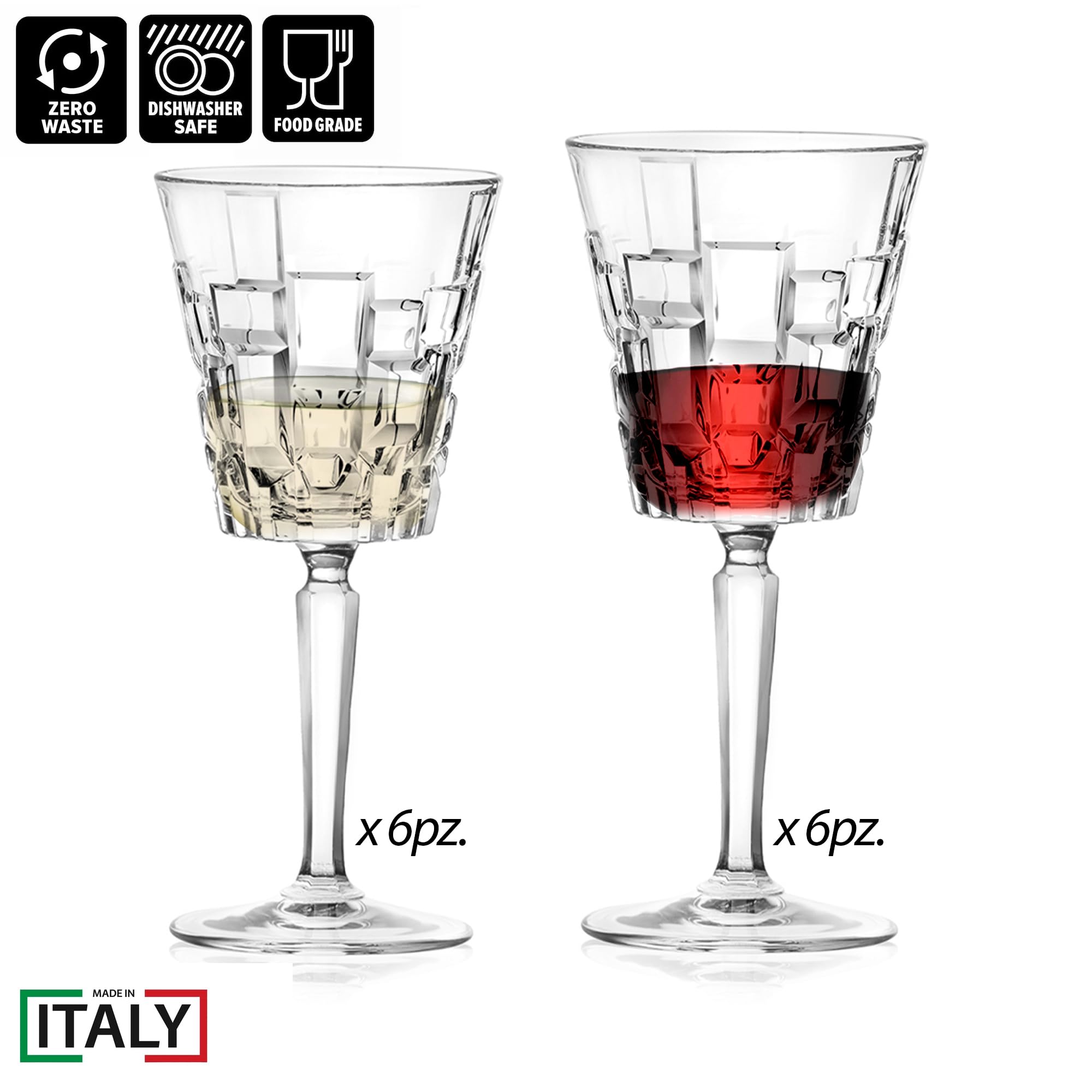 Sicignano | Set 12 Ätna Kristallgläser – 6 Weingläser CL.28 + 6 Wassergläser 20 CL.20, glänzend, robust und spülmaschinenfest, elegantes und nachhaltiges Design