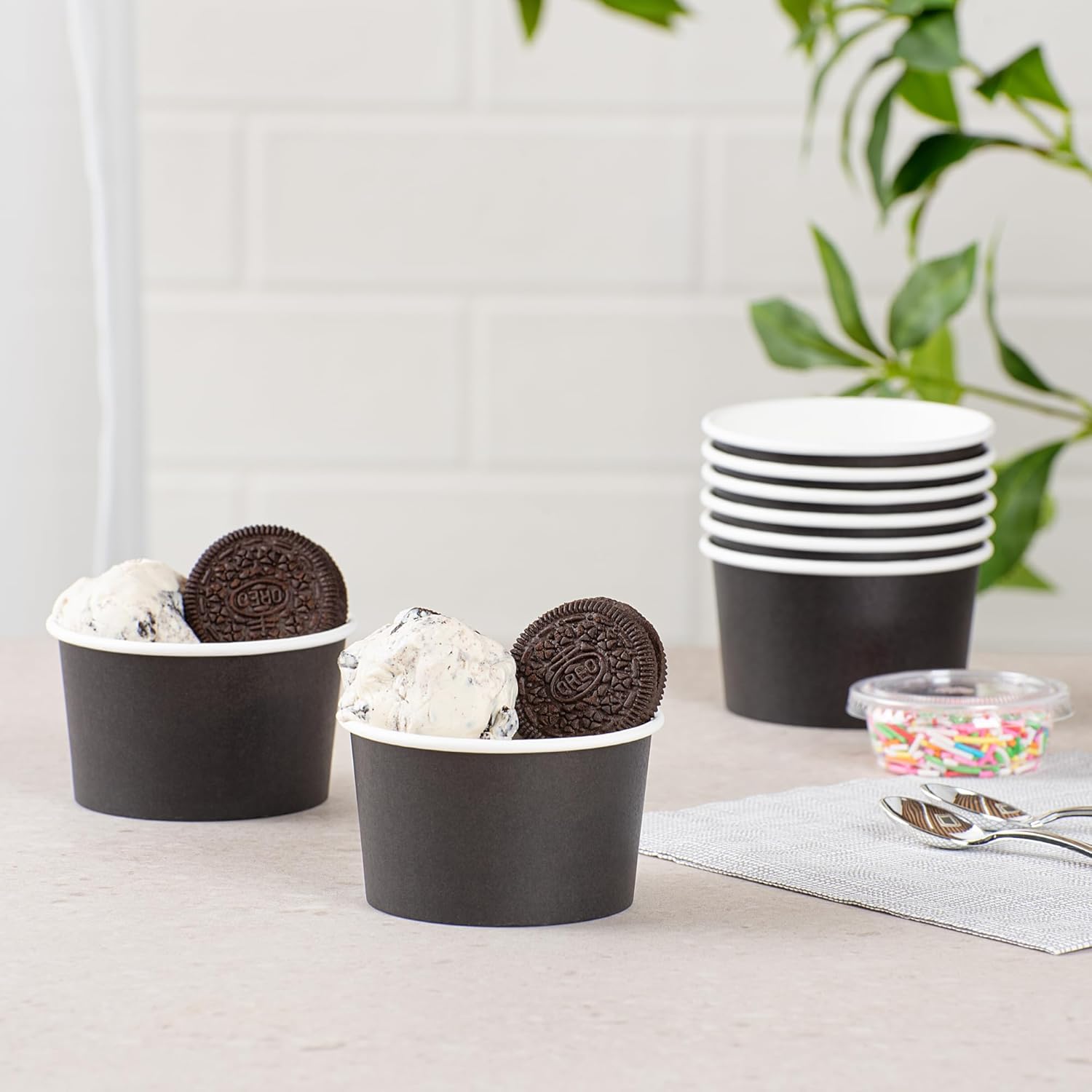 Coppetta 5-Ounce Dessert Cups, 200 Disposable Ice Cream Cups - Lids Sold Separately, Sturdy, Black Paper Frozen Yogurt Bowls, For Hot And Cold Foods, Perfect For Gelato Or Mousse - Restaurantware