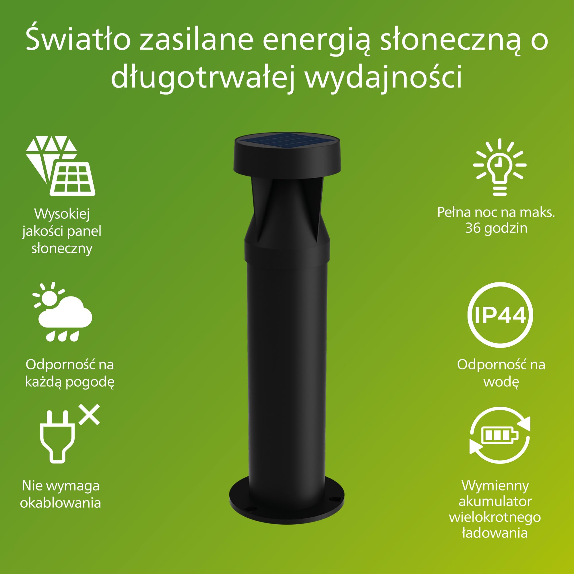 Philips Avery Zewnętrzna Lampa Solarna Pedestal, 2700 K, 200 lm, Czarna