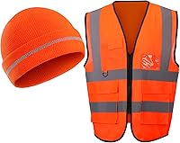 Vista 1 de Funtery Chaleco de caza naranja de alta visibilidad, chaleco de caza con cremallera y bolsillo, ropa de construcción con rayas reflectantes