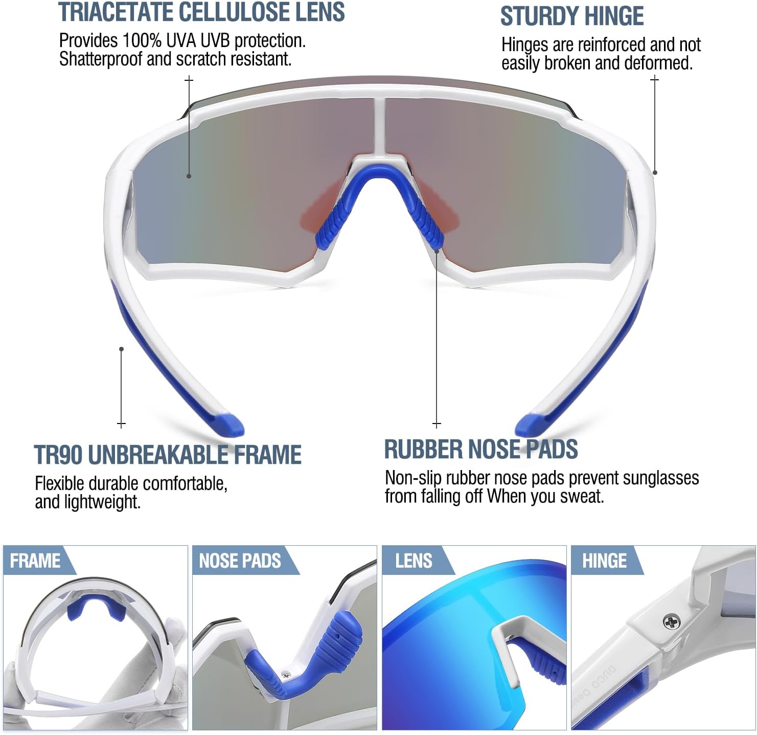 DUCO Polarized Sports Sunglasses for Men Women UV400 Protection Baseball Cycling Running Fishing Sunglasses DC0068 - Image 3