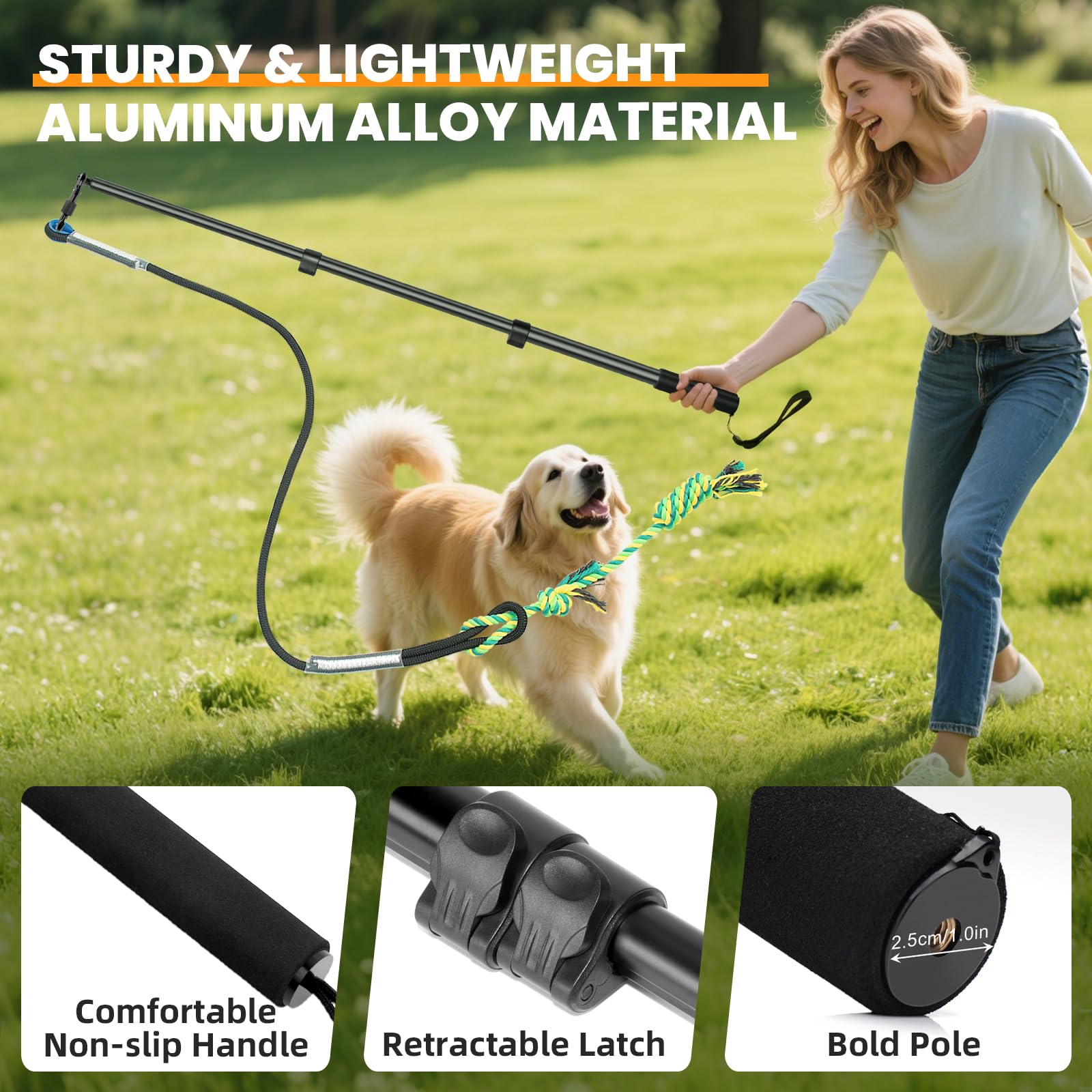Ycozy Flirt Pole Cane 103cm, Cane Teaser Palo, Bacchetta Da Teaser Allungabile, Corda Giocattolo Interattivo All'Aperto per Cani Piccola/Media/Grandi Allenamento Esercizio Di Gioco