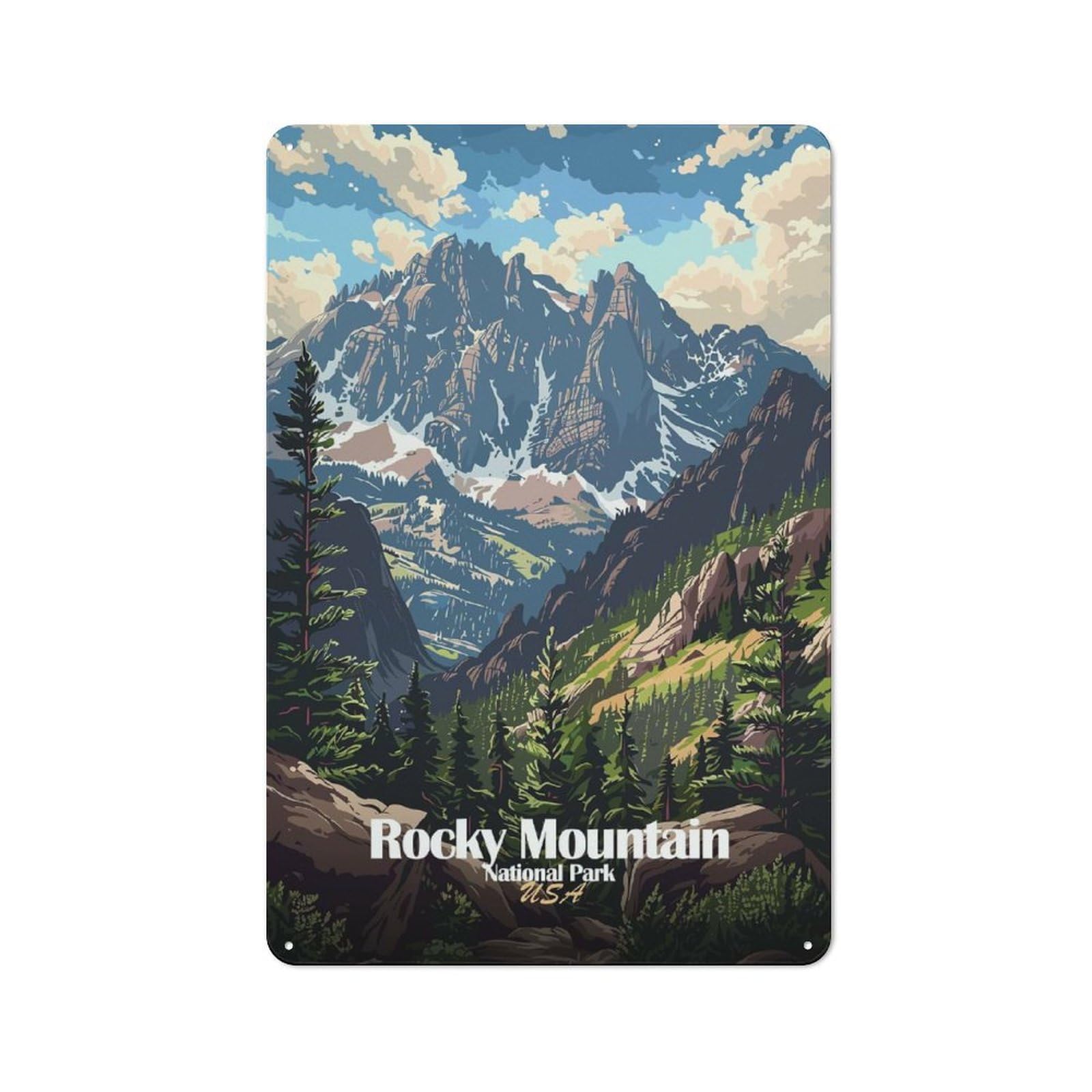 Junmoney Style-12 Metal Wall Sign 30X20cm Featuring Rocky Mountain National Park Illustration(2) For Bar Or Restaurant, Gift For Bar Decor Enthusiasts During The Christmas Season