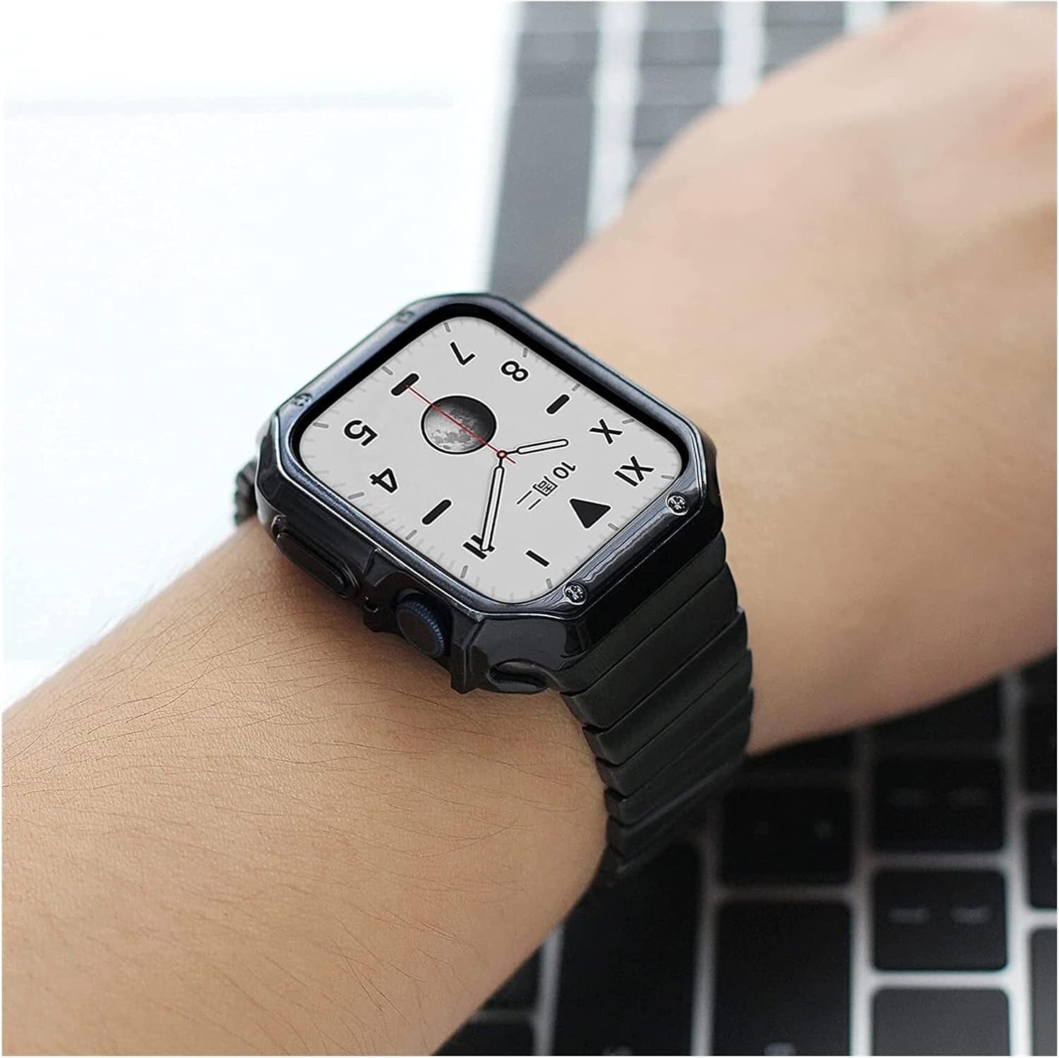 Band Case Compatible for Watch 44mm 42mm 40 mm 38mm Rugged Bumper TPU Case Military Strap Protective Cover for i-watch series SE 7 6 5 4 3 2 1 Stainless Steel Bracelet
