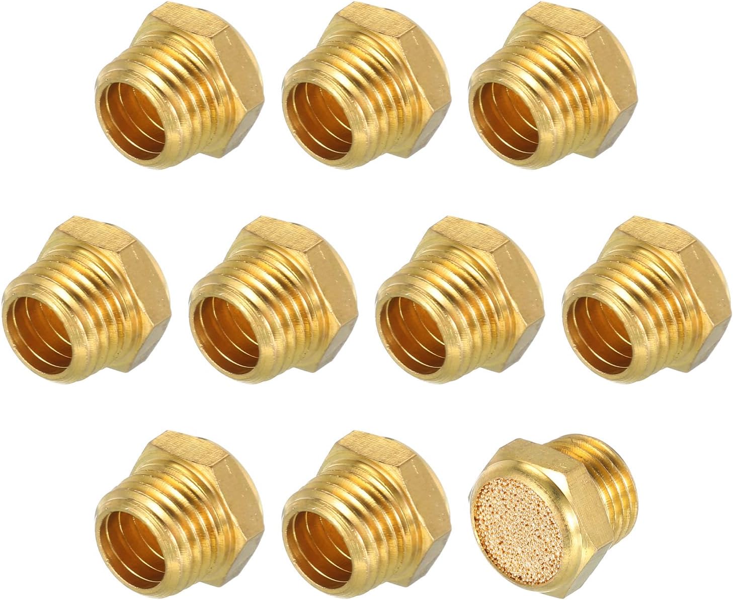 MECCANIXITY Pneumatic Muffle, 1/4" NPT Male Long Exhaust Muffler Solenoid Valve Brass Muffler Noise Silence Air Cylinder Accessories for Valve, 10 Set