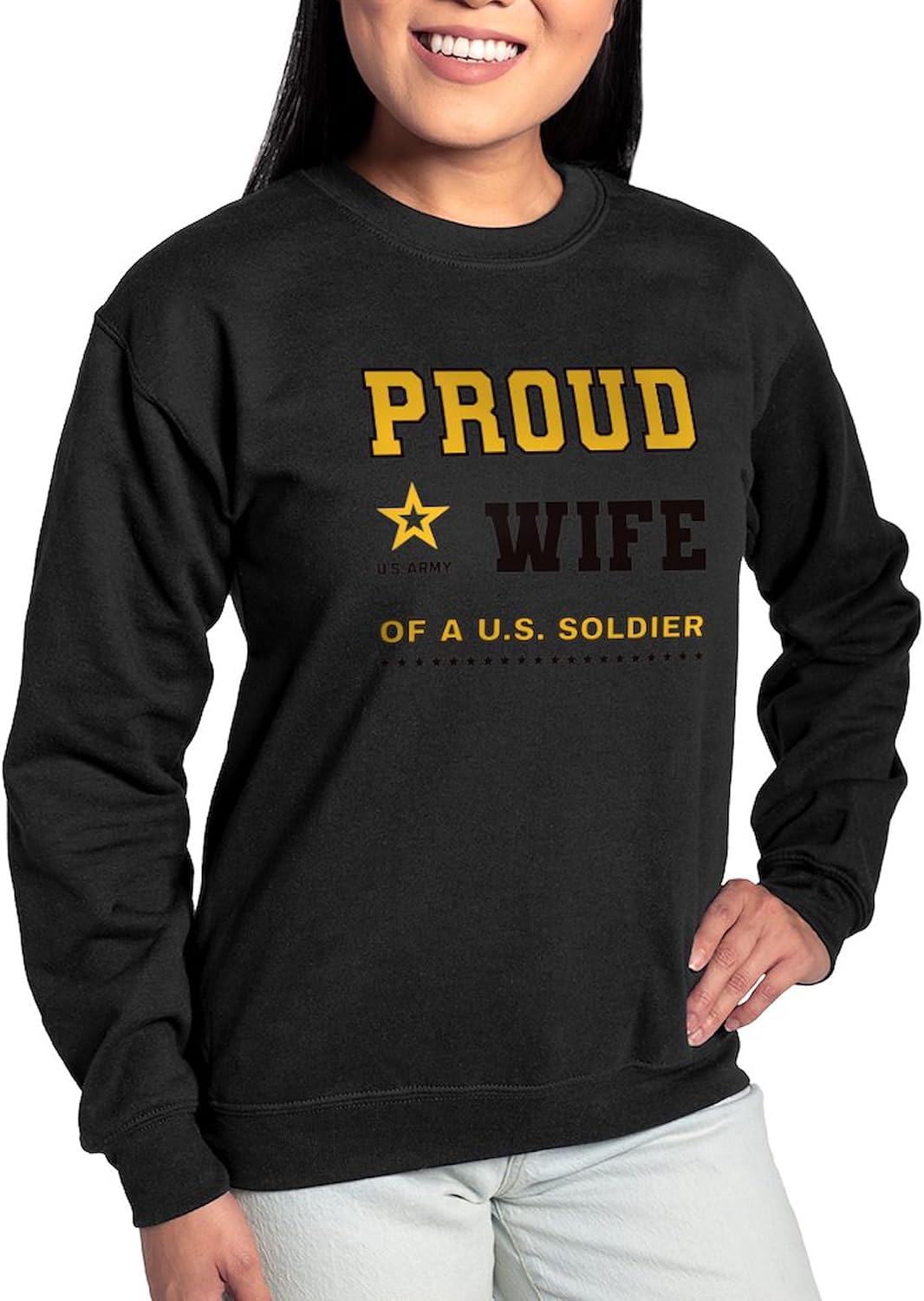 CafePress Proud Wife Of A Soldier Black And Gold Women's Crewneck Sweatshirt