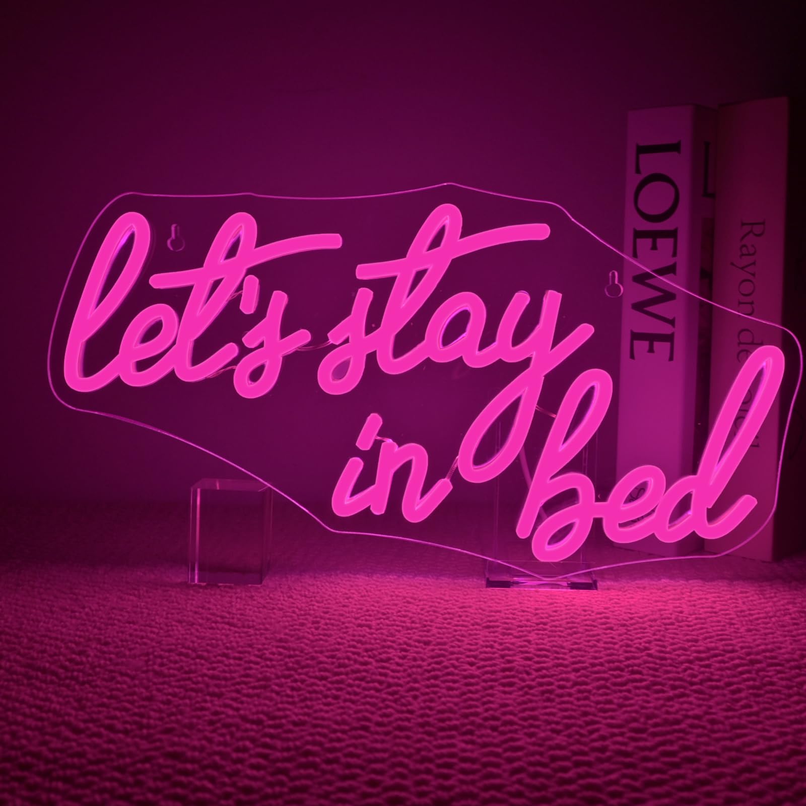 ineonlife Let's Stay in Bed Neon Signs Bedroom Neon Sign for Wall Decor Pink Led Light for Family Room Hotels Apartments Dorms Boys and Girls Rooms Decoration Gifts