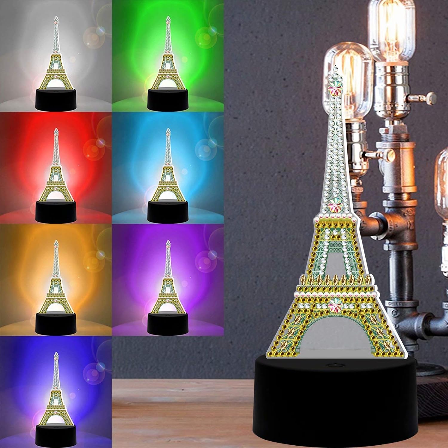 Diamond Painting Night Light-5D Diamond Painting Art Diamond Painting Night Lamp Crystal Diamond Painting LED Light with 7 Colors Home Decor Gift(Eiffel Tower)