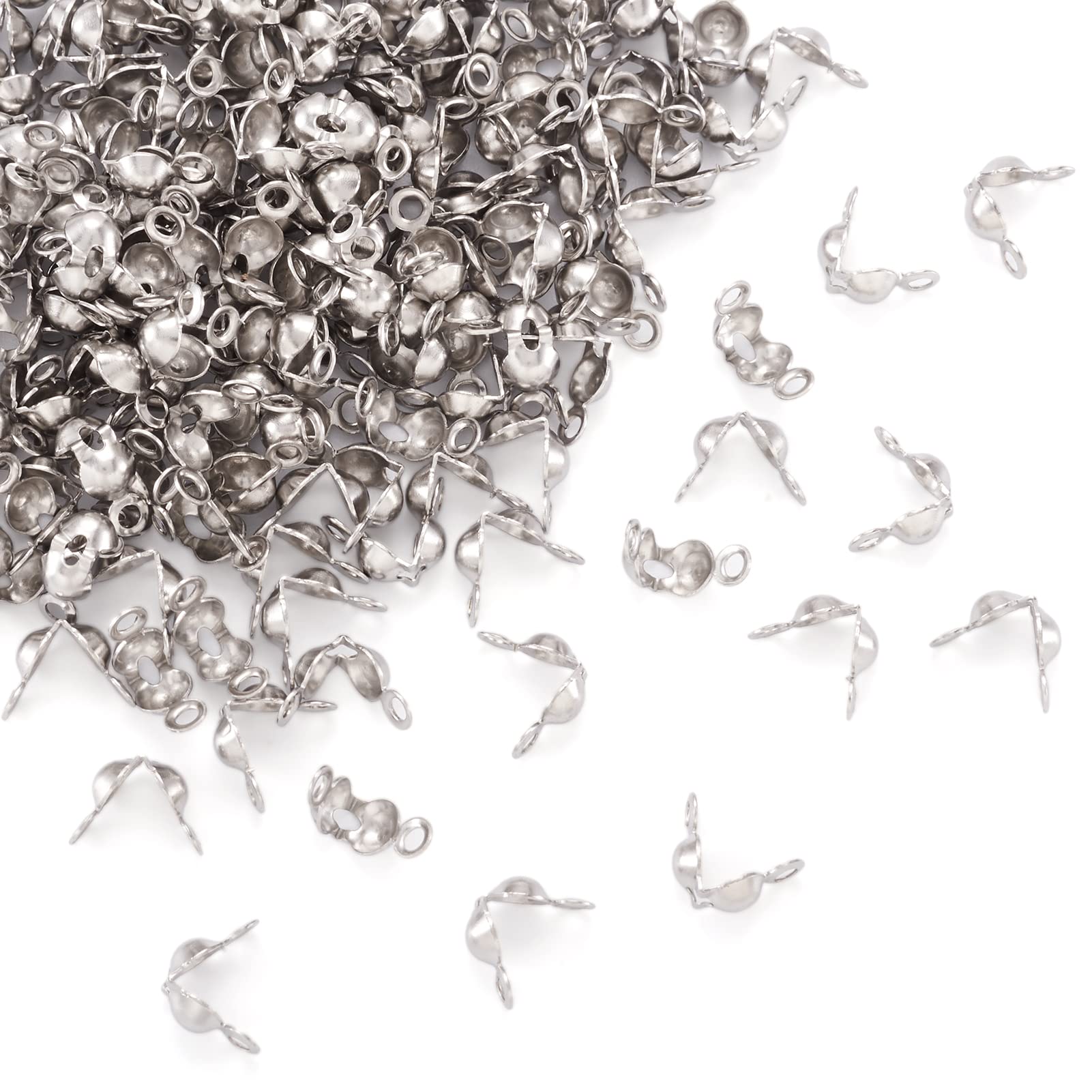 PandaHall 100pcs 304 Stainless Steel Bead Tips Knot Cover 6x3mm Metal Open Clamshell Fold-Over Bead Tips Mini Calotte Ends Caps for DIY Jewelry Making โ image 1